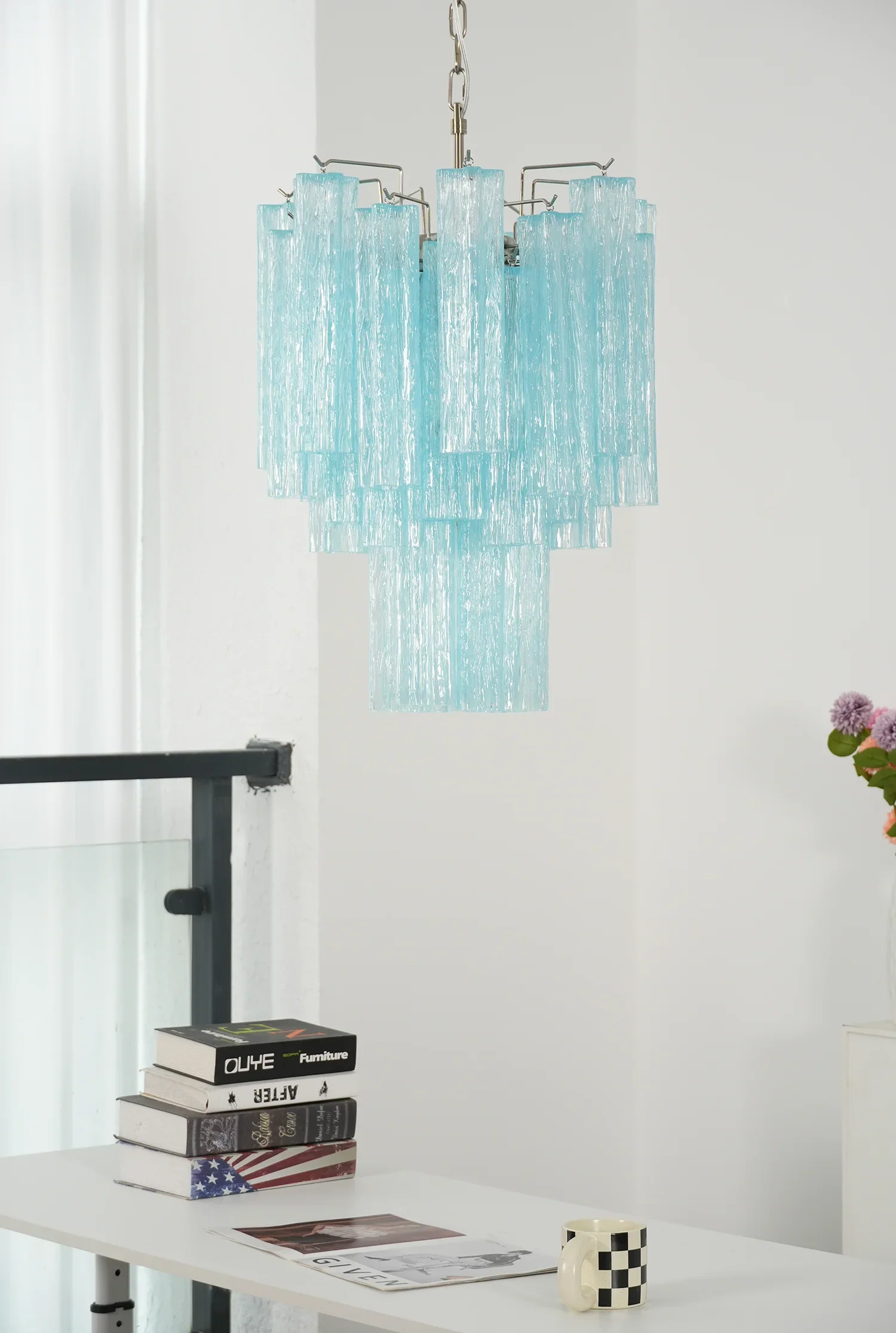 Blue Murano Glass Tube Chandelier - Image 12