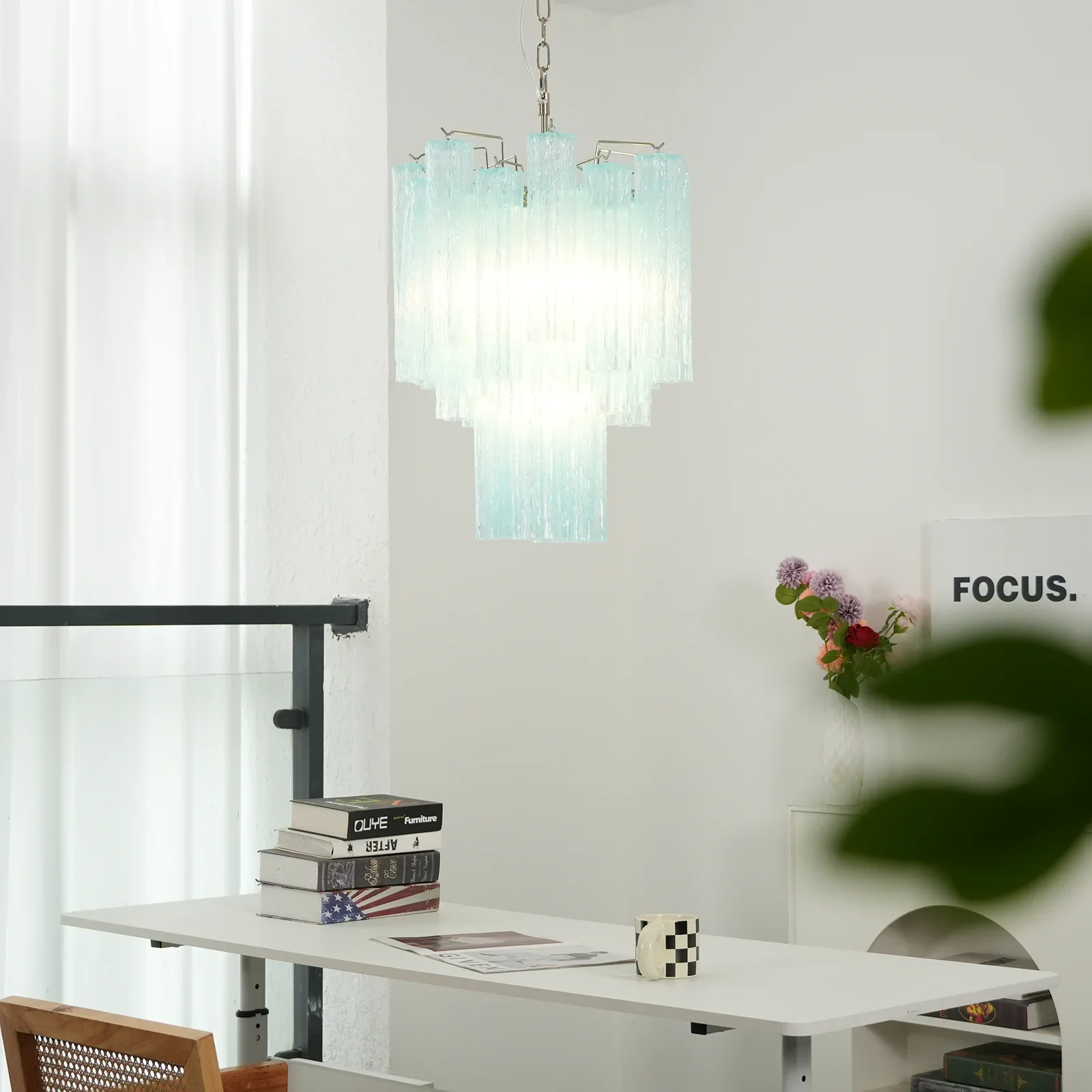 Blue Murano Glass Tube Chandelier - Image 3