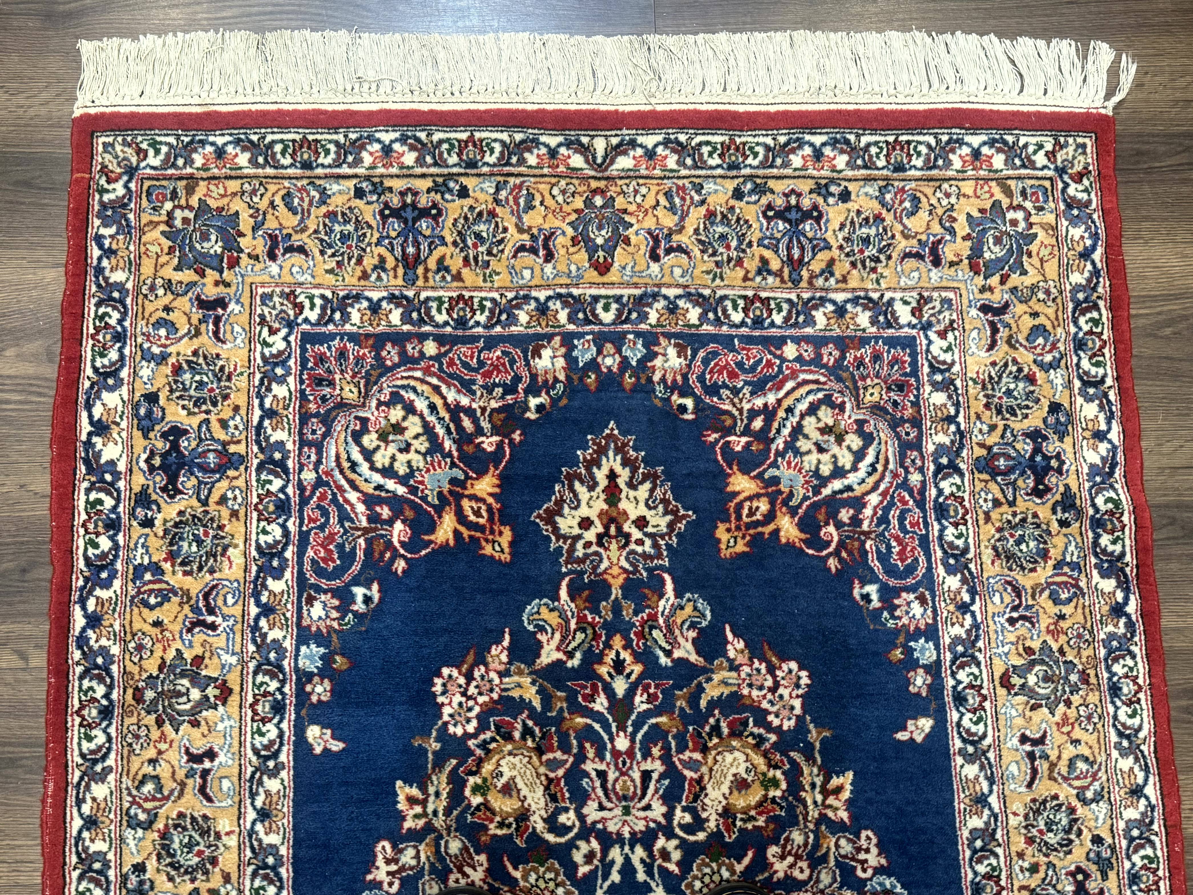 Blue Persian Qum Rug 3.6 x 5, Floral Medallion, Fine 310 KPSI - Image 2