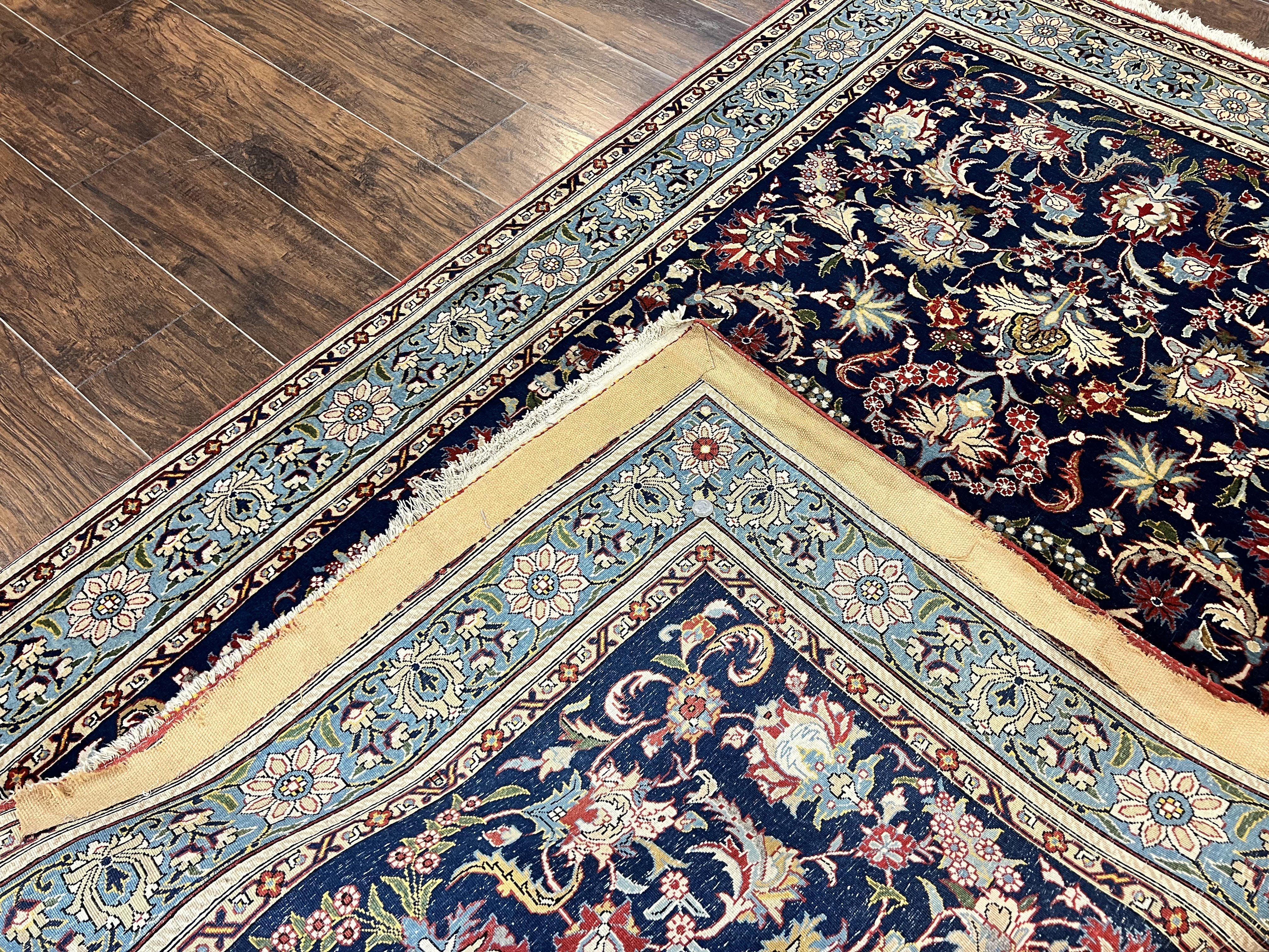 Blue Persian Qum Rug 5x7, Very Fine and Wonderful Authentic Persian Carpet, Wool Hand Knotted Vintage Semi Antique Oriental Rug, Floral, Ghom Qom Rug - Image 11