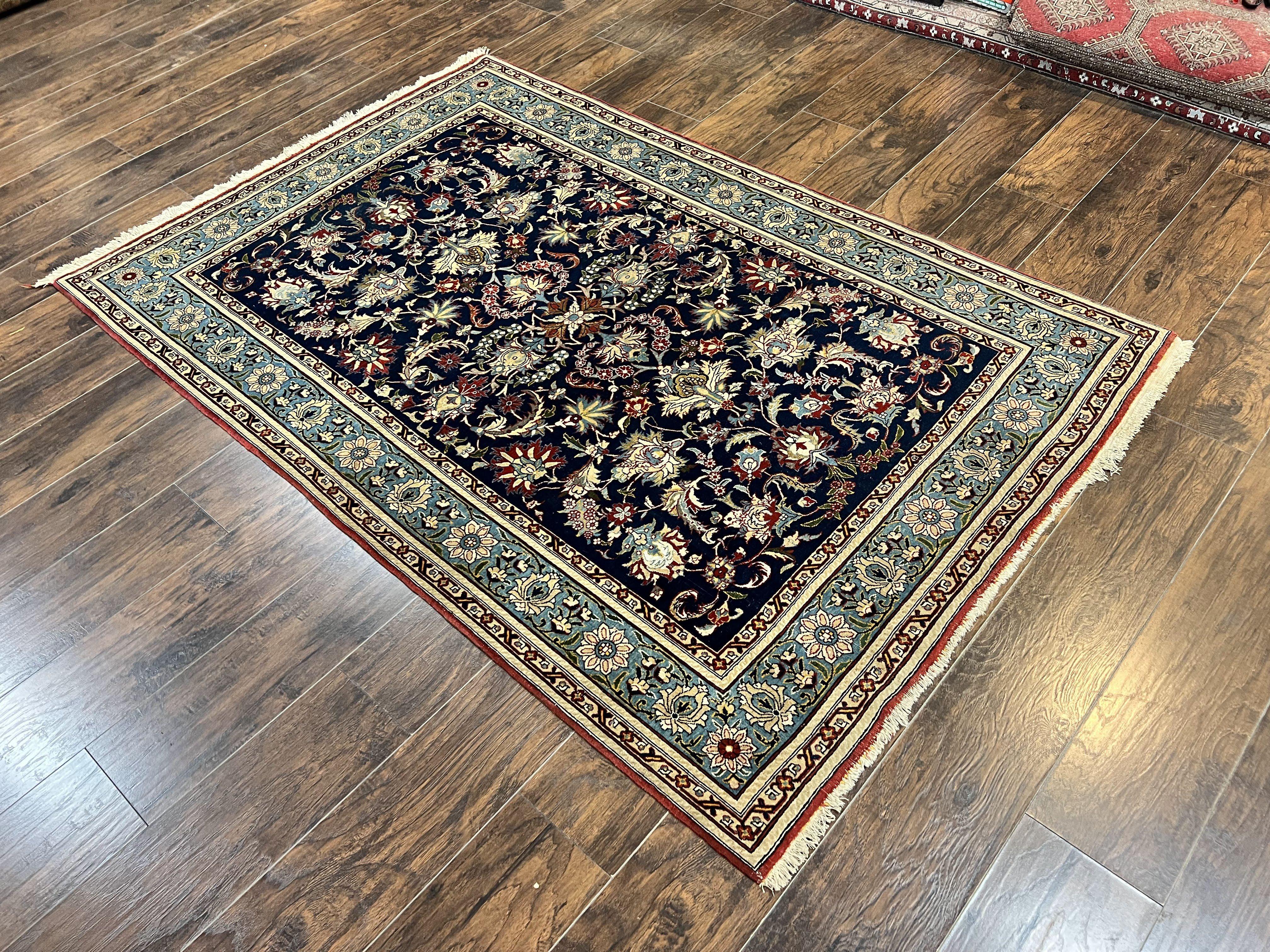 Blue Persian Qum Rug 5x7, Very Fine and Wonderful Authentic Persian Carpet, Wool Hand Knotted Vintage Semi Antique Oriental Rug, Floral, Ghom Qom Rug - Image 12