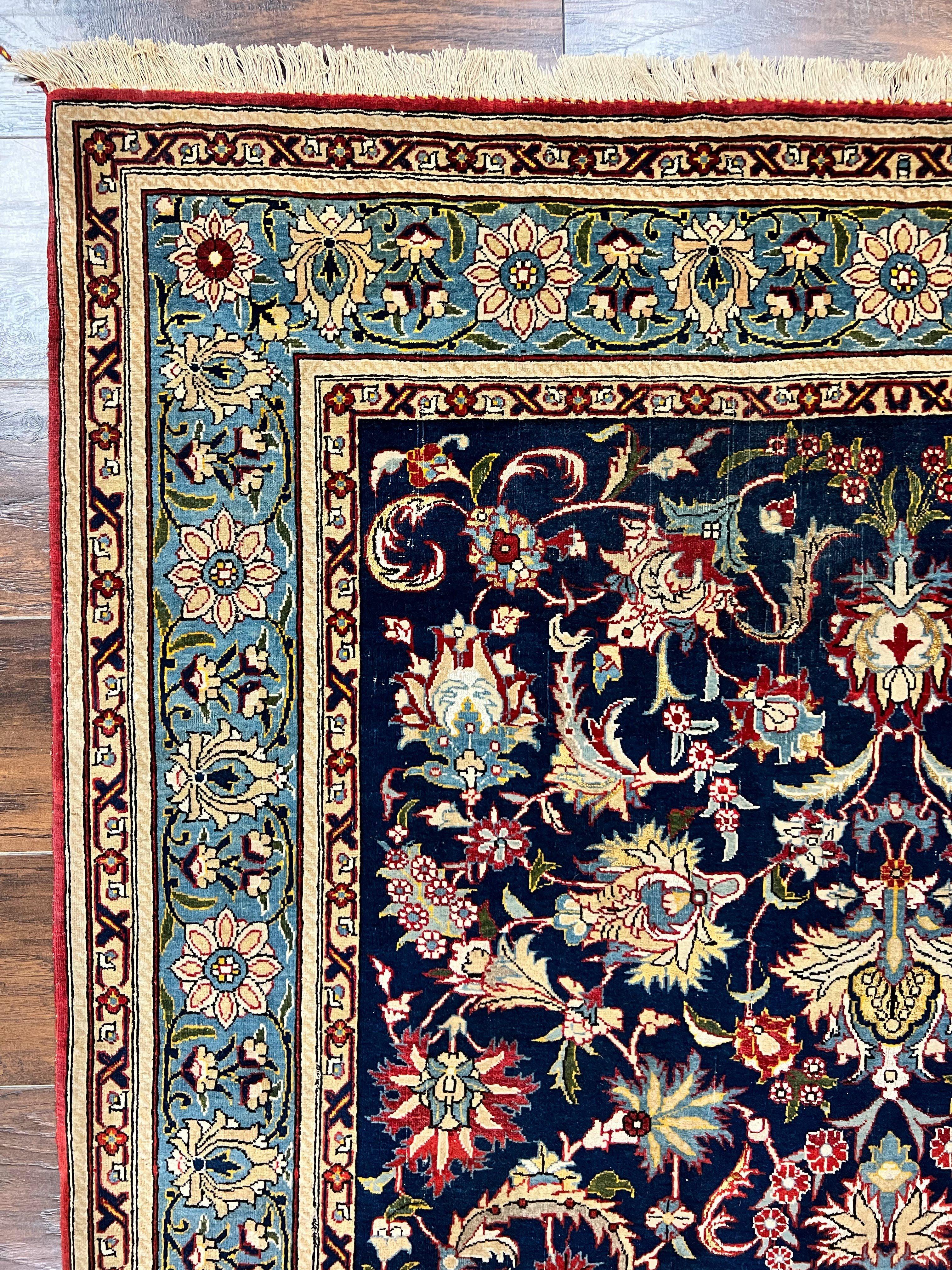 Blue Persian Qum Rug 5x7, Very Fine and Wonderful Authentic Persian Carpet, Wool Hand Knotted Vintage Semi Antique Oriental Rug, Floral, Ghom Qom Rug - Image 6