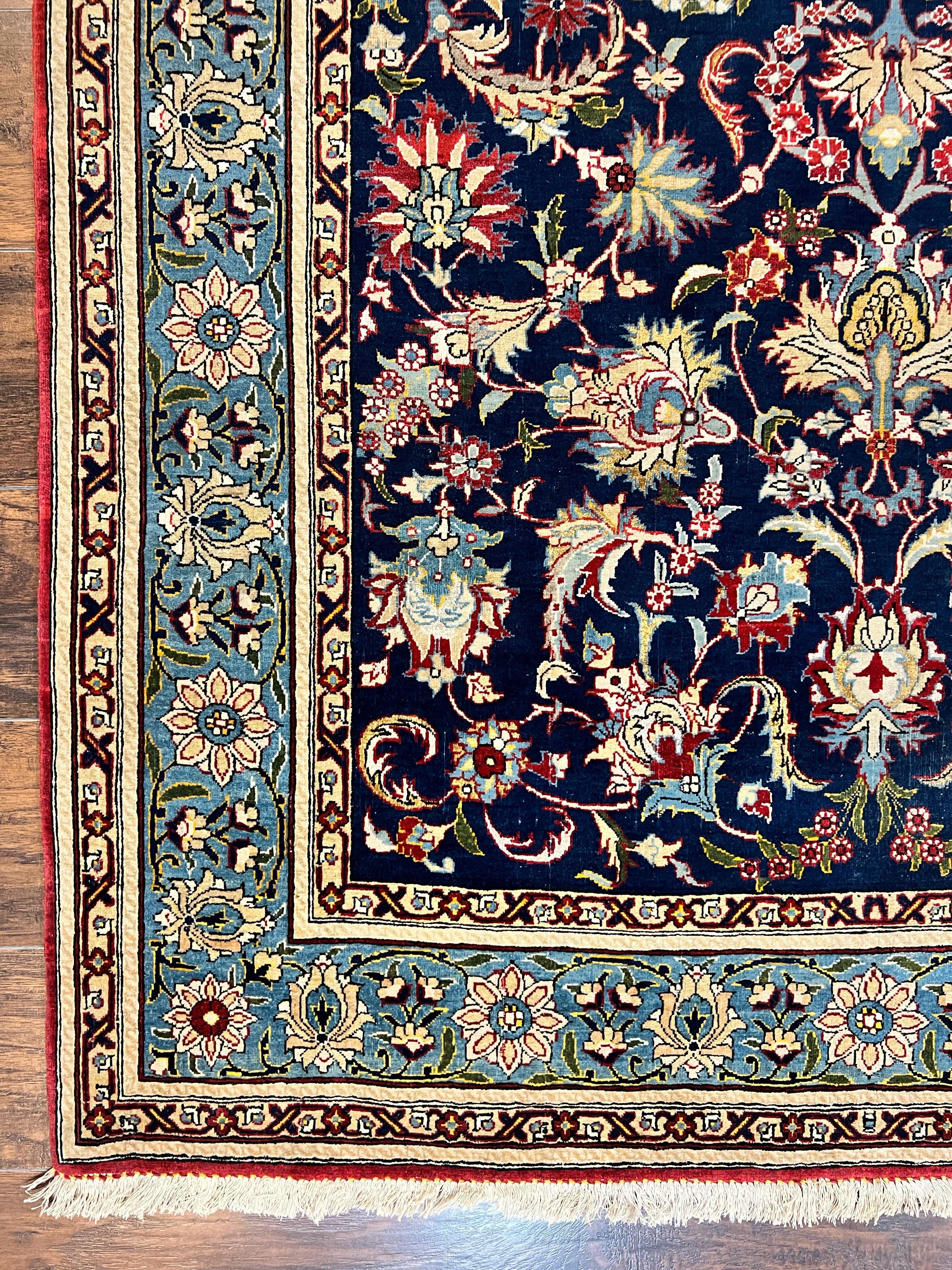 Blue Persian Qum Rug 5x7, Very Fine and Wonderful Authentic Persian Carpet, Wool Hand Knotted Vintage Semi Antique Oriental Rug, Floral, Ghom Qom Rug - Image 8
