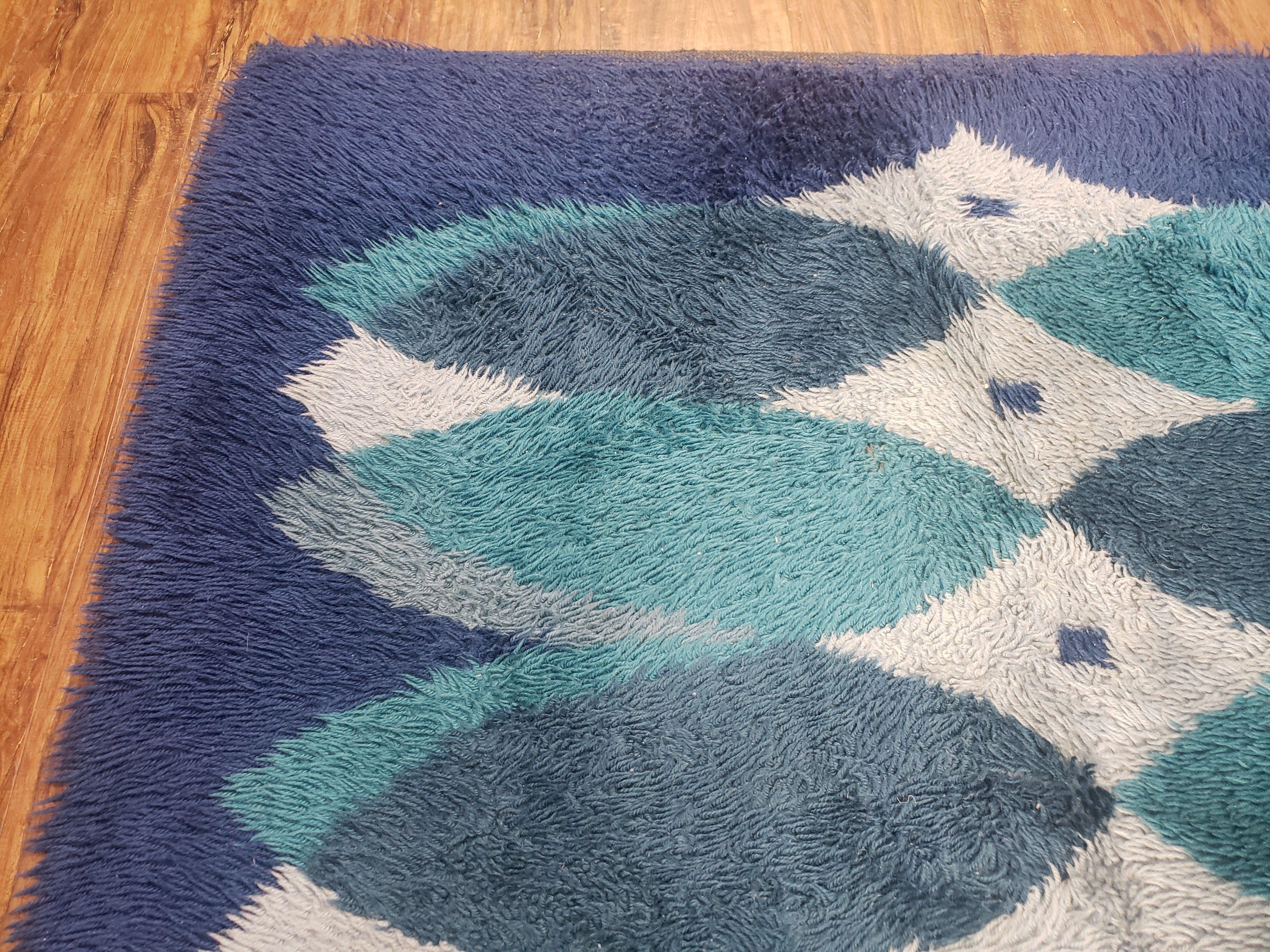 Blue Rya Rug, 1960s Mid-Century Modern Danish Shag Rug 4'6" x 6'7", Ege Rya, Abstract - Image 6