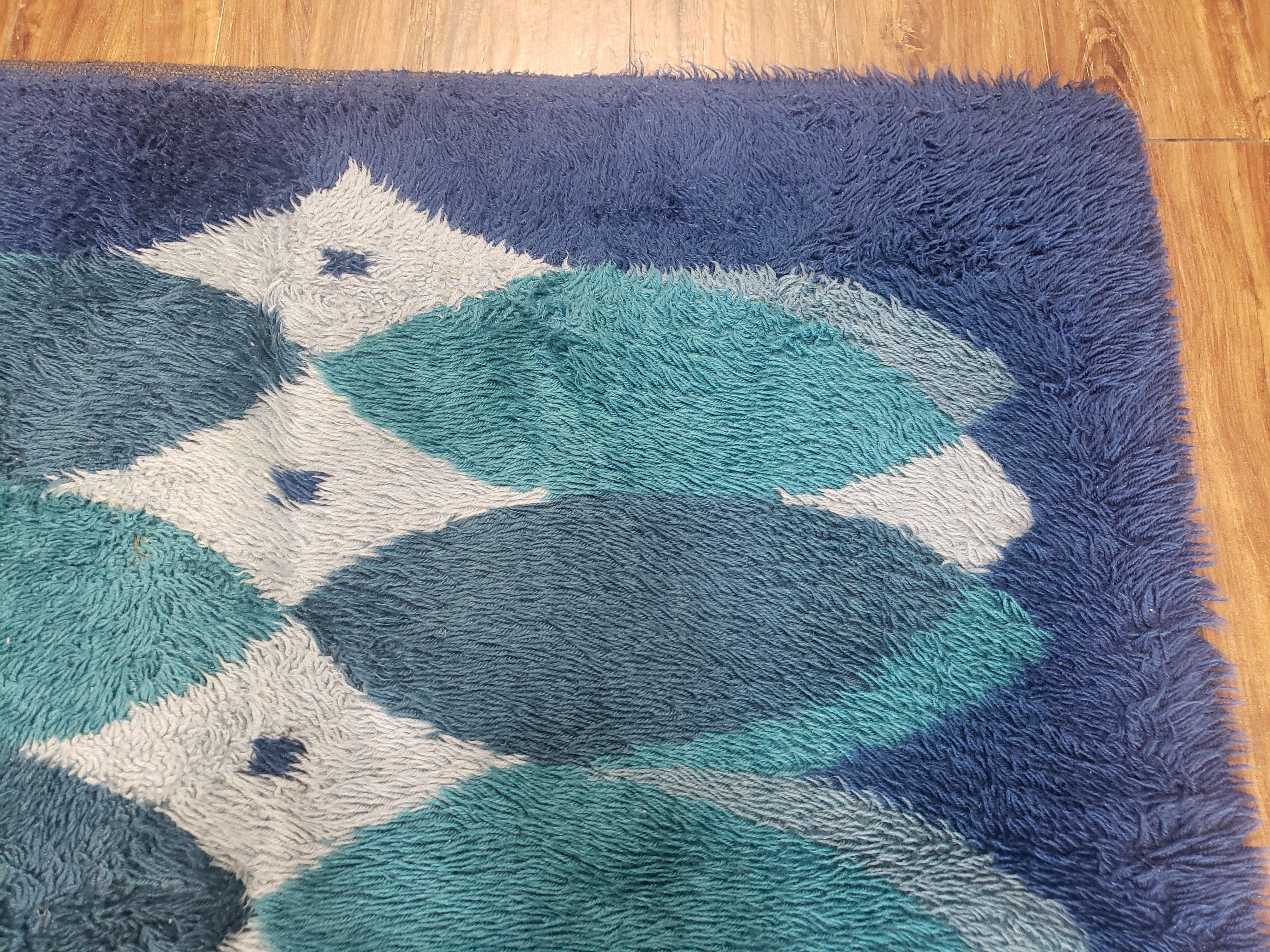 Blue Rya Rug, 1960s Mid-Century Modern Danish Shag Rug 4'6" x 6'7", Ege Rya, Abstract - Image 7
