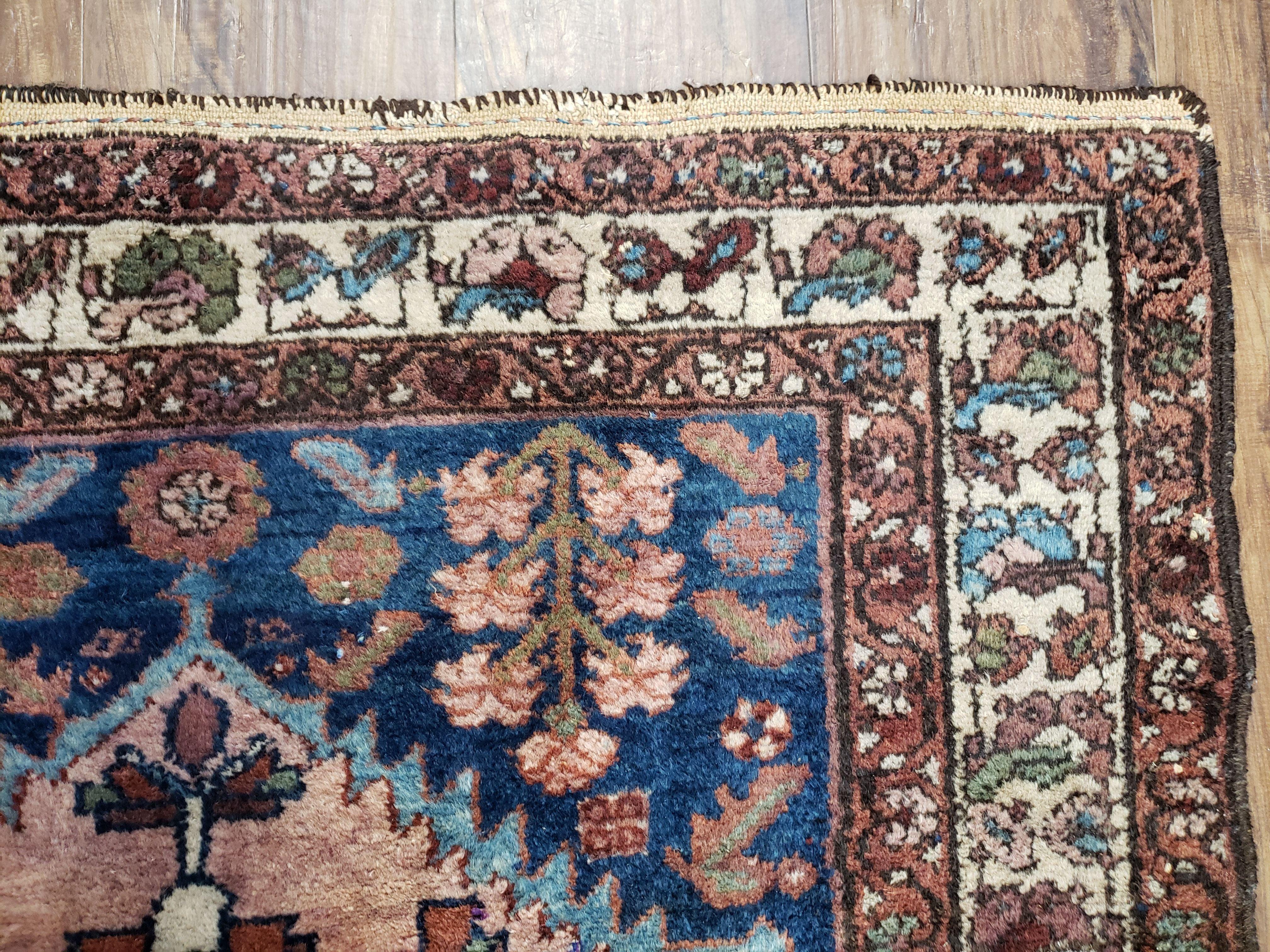 Blue Vintage Persian Hamadan Rug, Wool, Hand-Knotted, 4x6 ft - Image 6