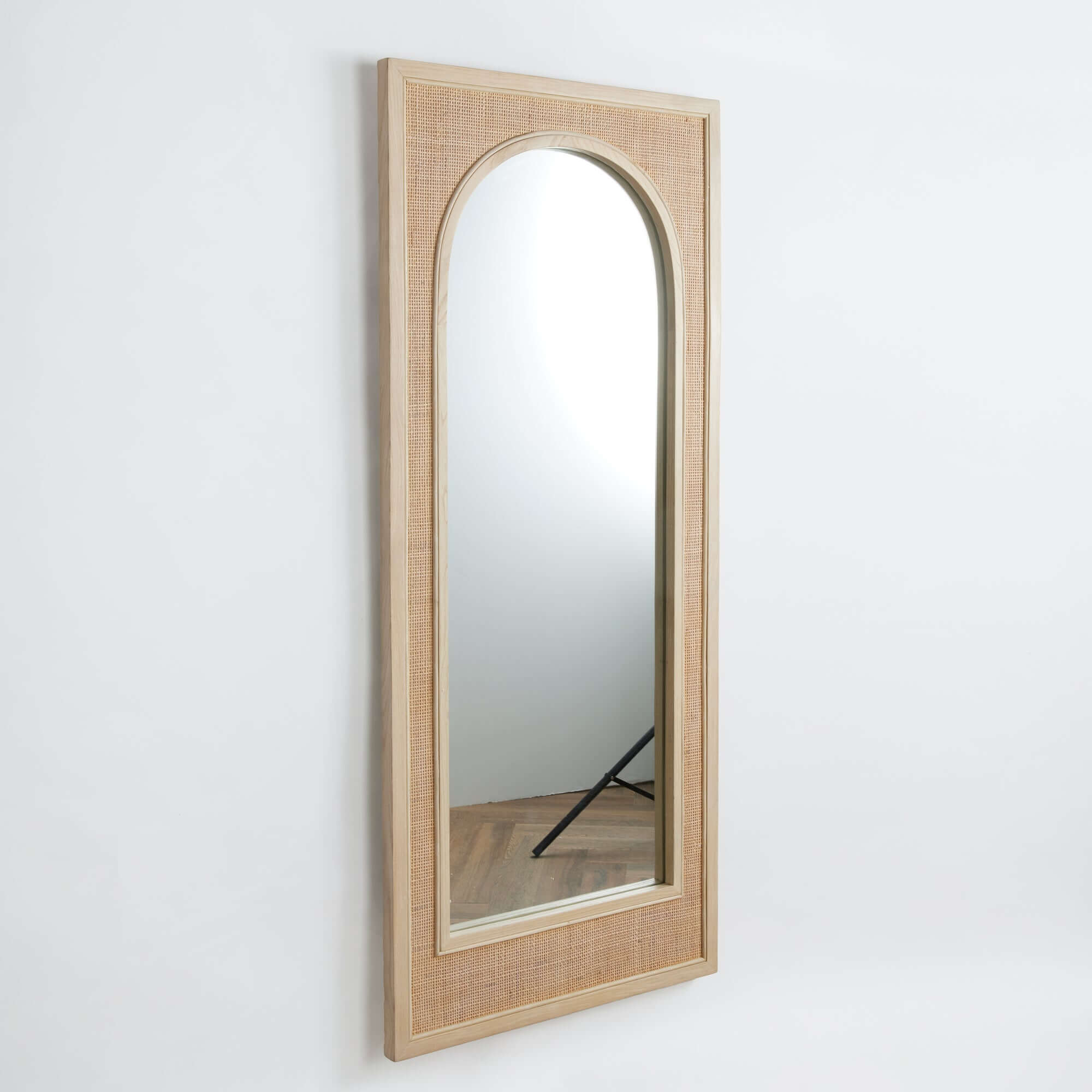 Boho Rattan Wall Mirror in Tall Arched Design - Image 2