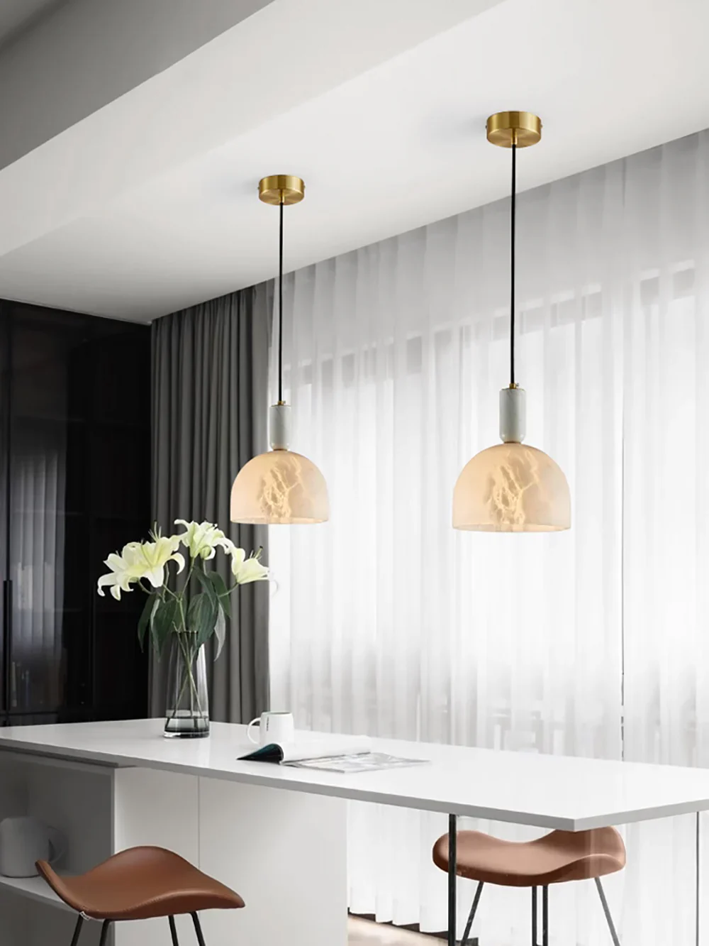 Brass Blair Alabaster Pendant Light - Image 12