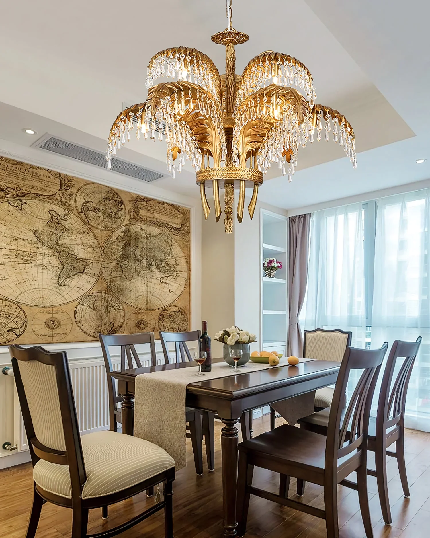 Brass Palm Leaf Crystal Chandelier - Image 12