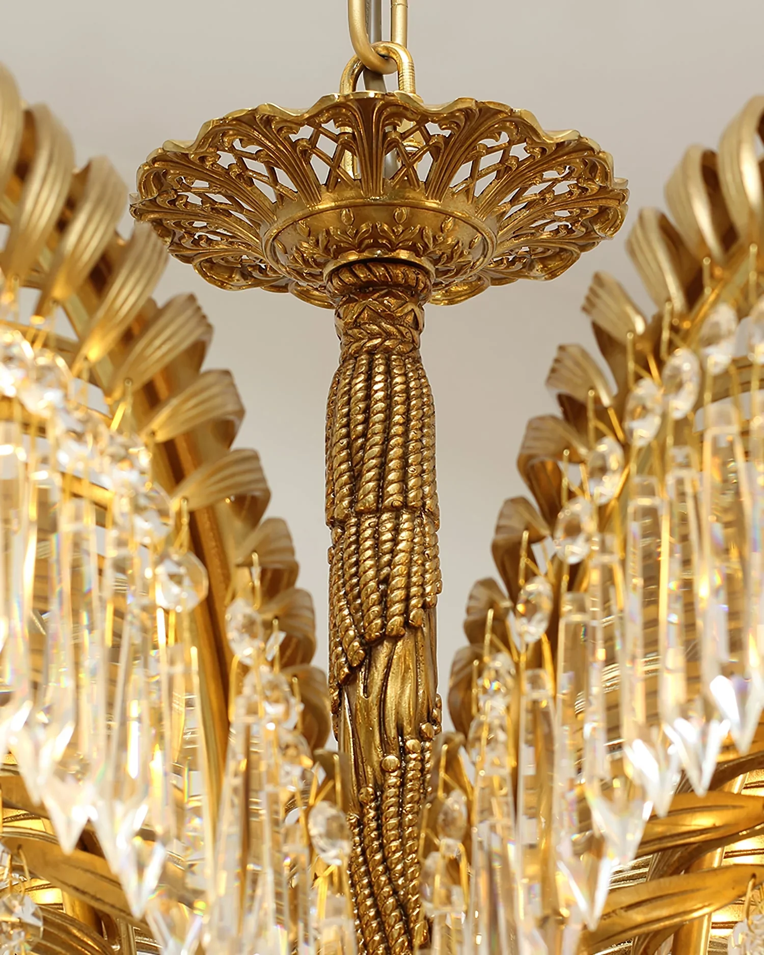 Brass Palm Leaf Crystal Chandelier - Image 17