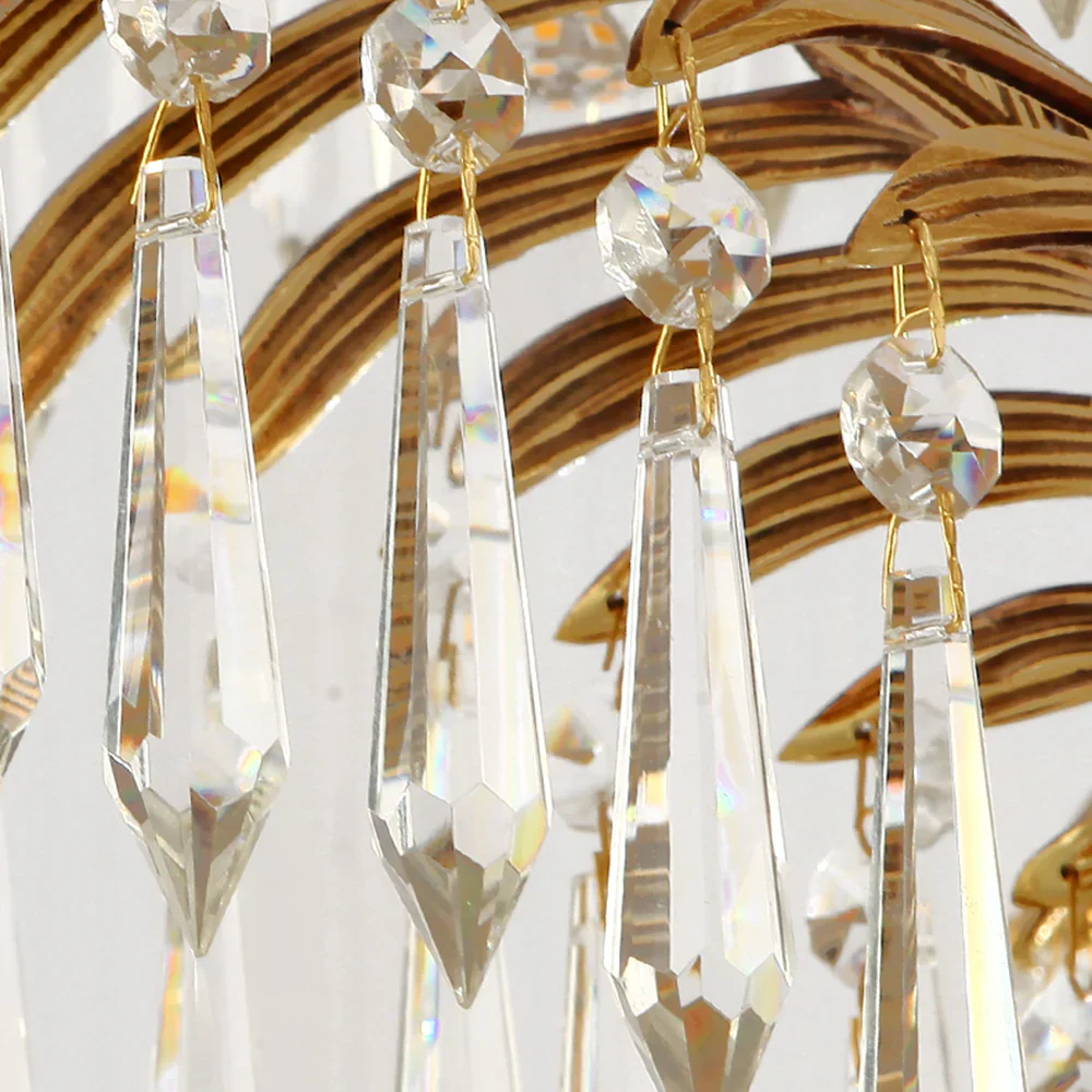 Brass Palm Leaf Crystal Chandelier - Image 18