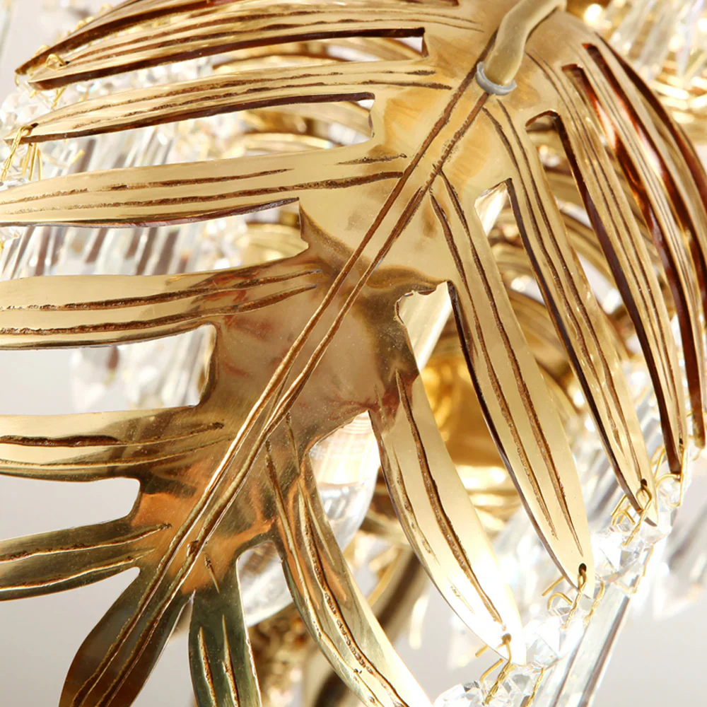 Brass Palm Leaf Crystal Chandelier - Image 19