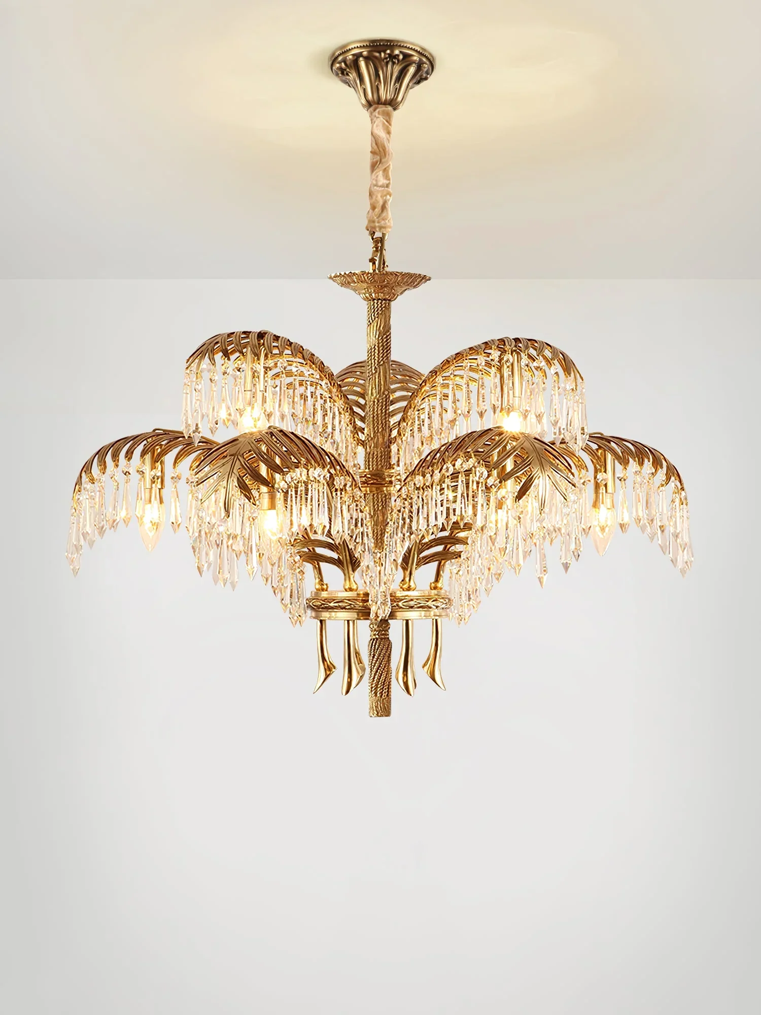 Brass Palm Leaf Crystal Chandelier - Image 20