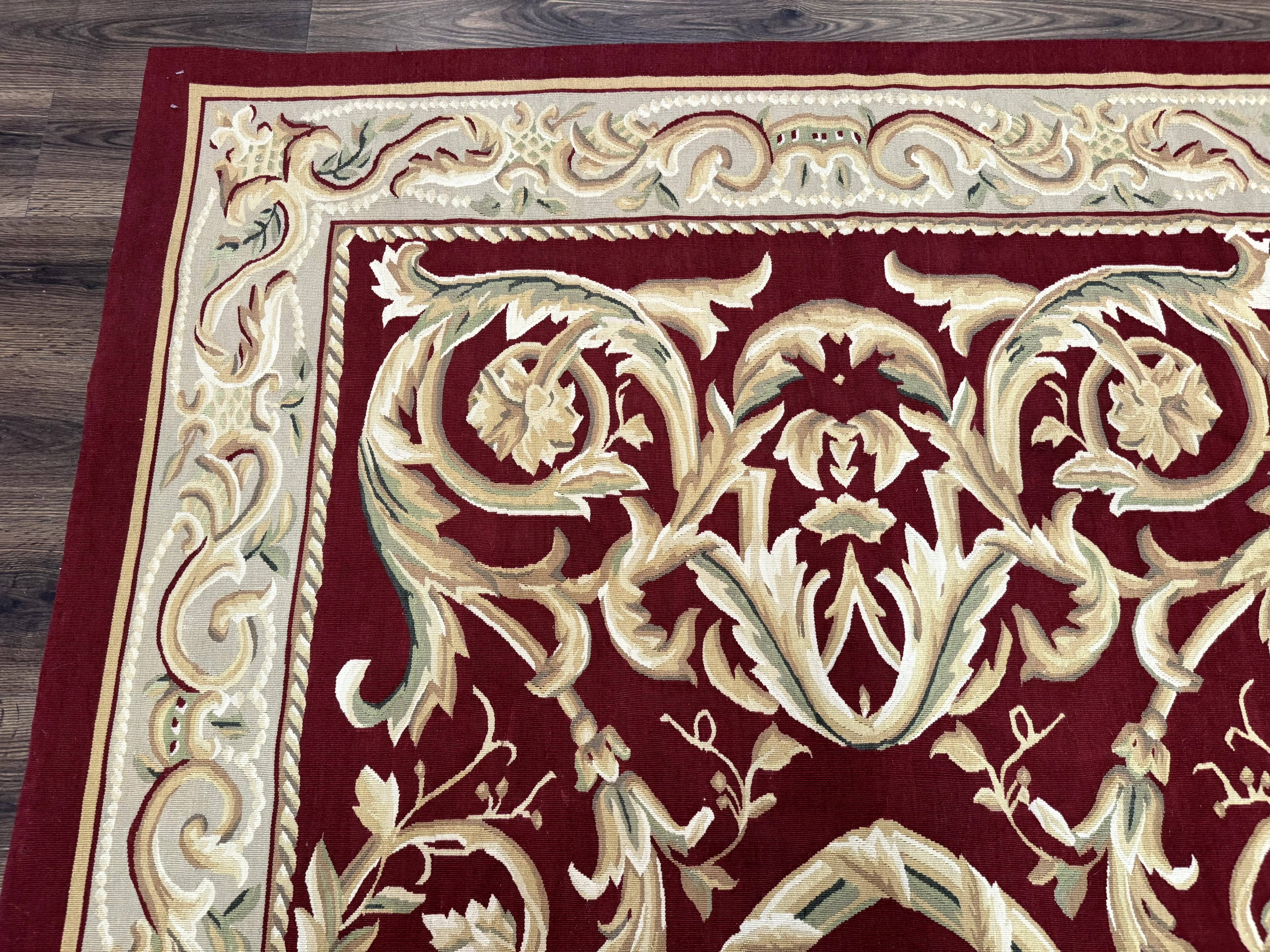 Burgundy Aubusson Rug 6x9, Vintage Wool Carpet - Image 6