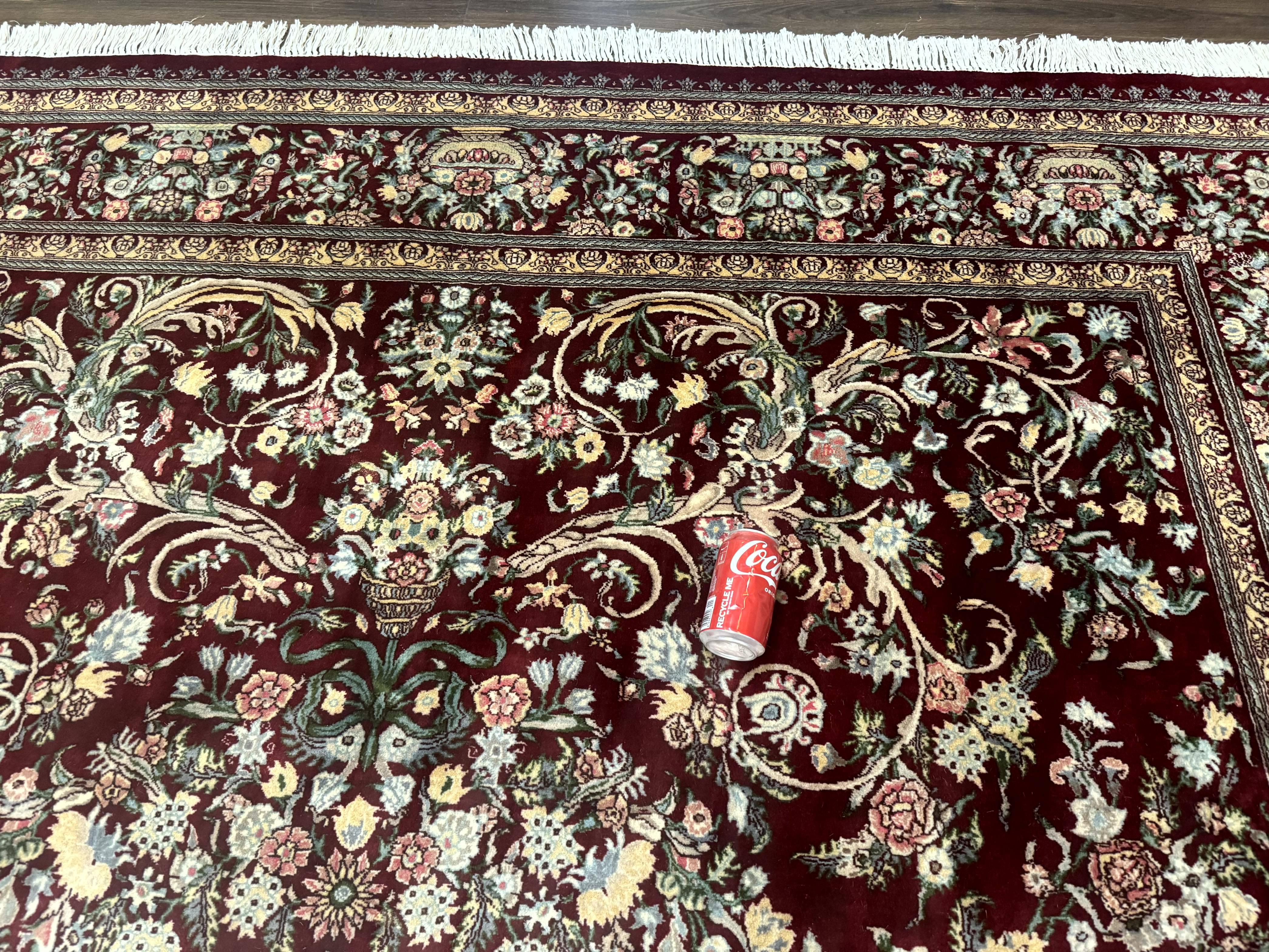 Burgundy Persian Rug 8x10, Pak Persian Floral Carpet, Very Fine 300 KPSI - Image 12