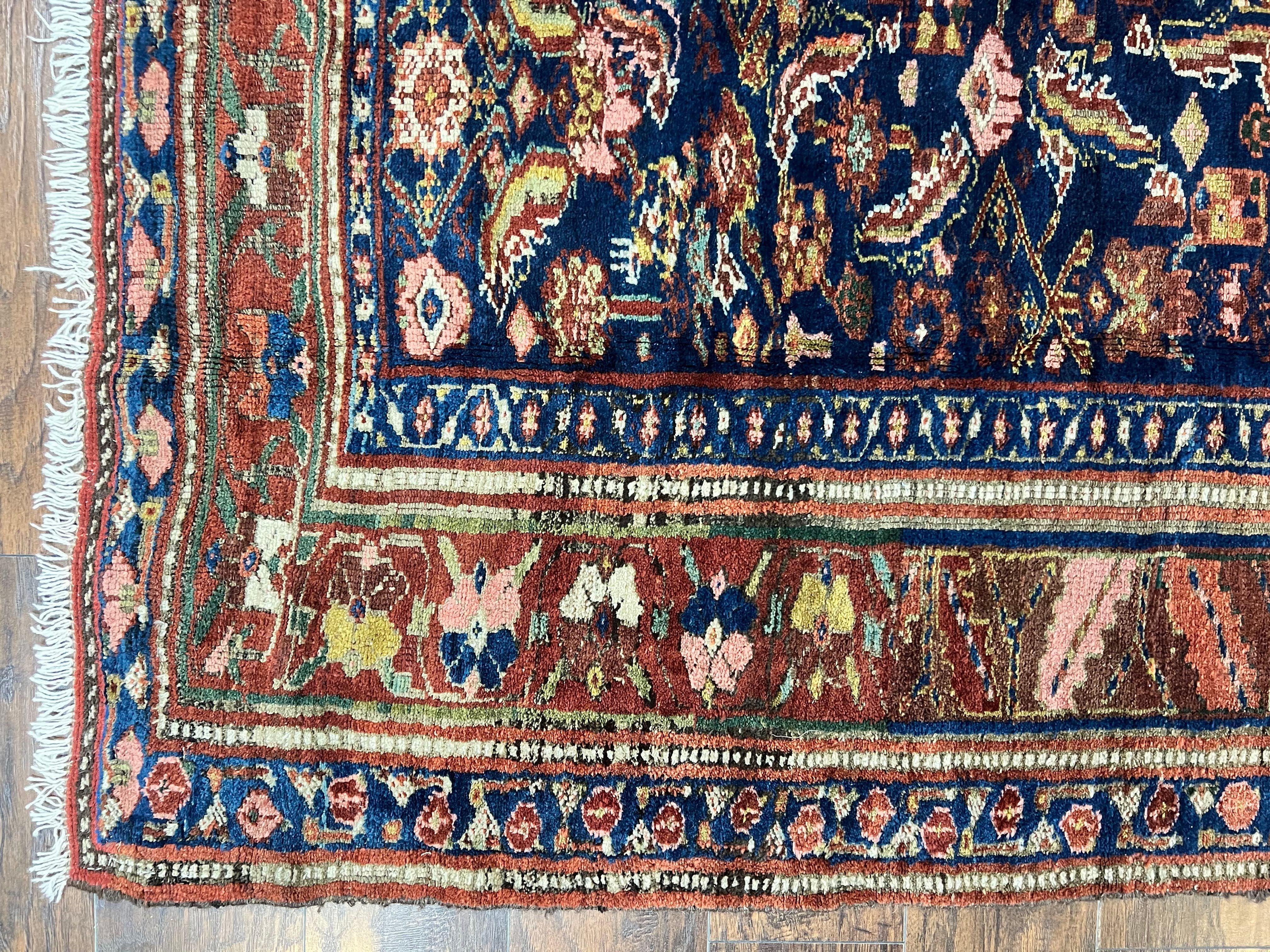 Caucasian Kalegy Rug 6x11, Wide Runner, Wool Hand Knotted Carpet, Navy Blue Tribal Rug, 1920s Antique Rug, 6 x 11 Oriental Carpet - Image 8