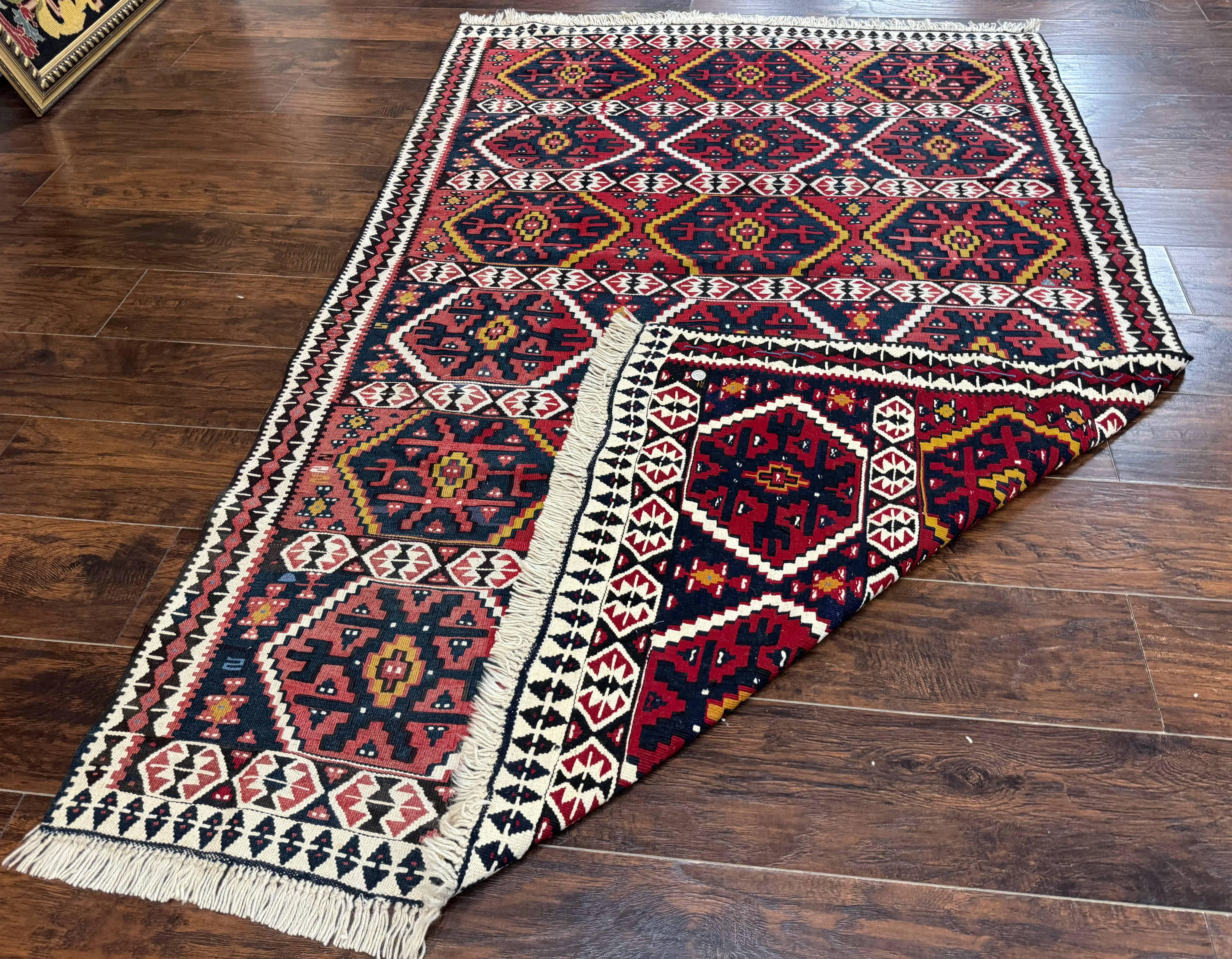 Caucasian Kilim Rug 5x7, Vintage Russian Flatweave Kilim Carpet, Tribal Bohemian Kilim Rug - Image 11