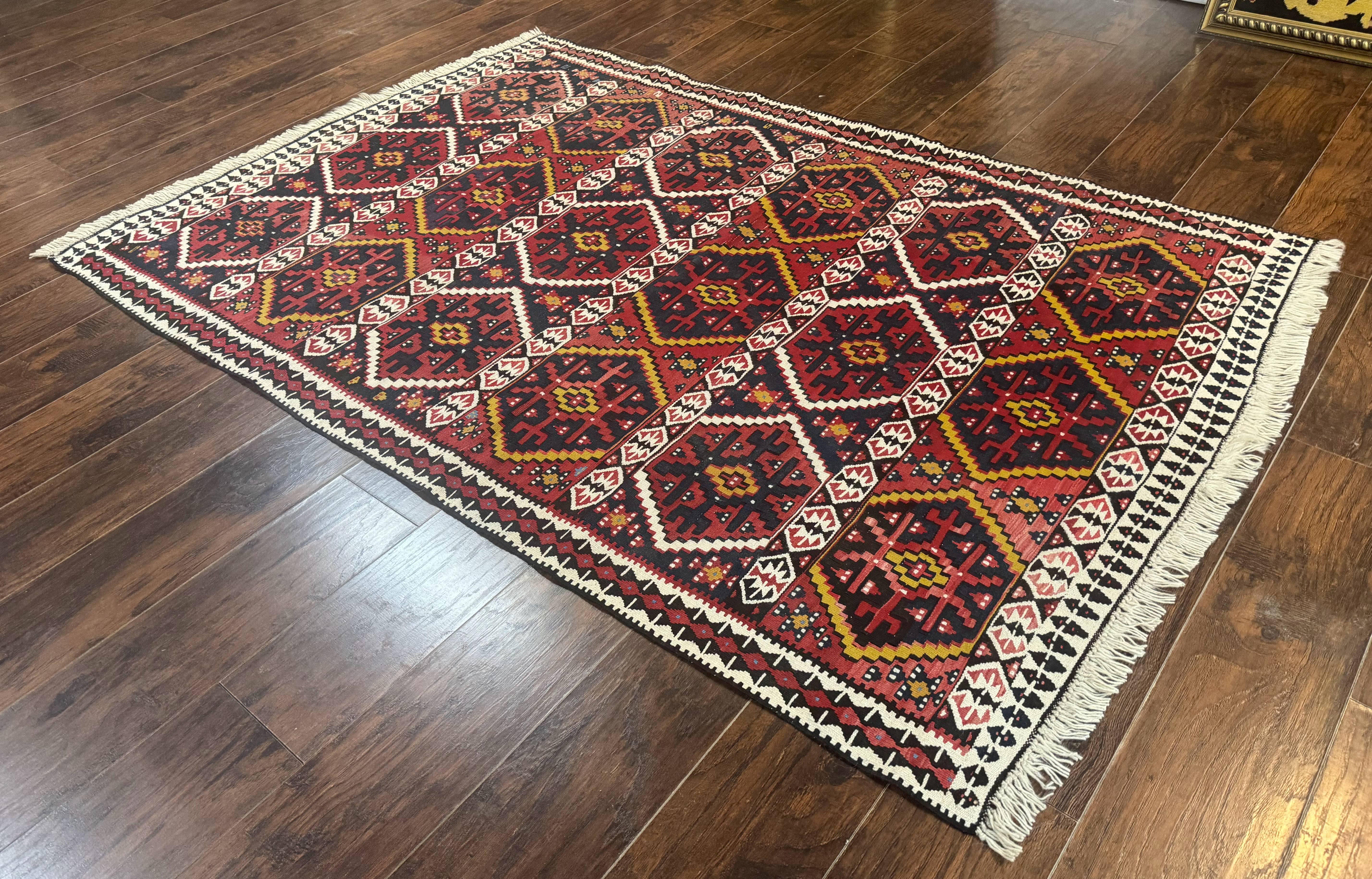 Caucasian Kilim Rug 5x7, Vintage Russian Flatweave Kilim Carpet, Tribal Bohemian Kilim Rug - Image 12