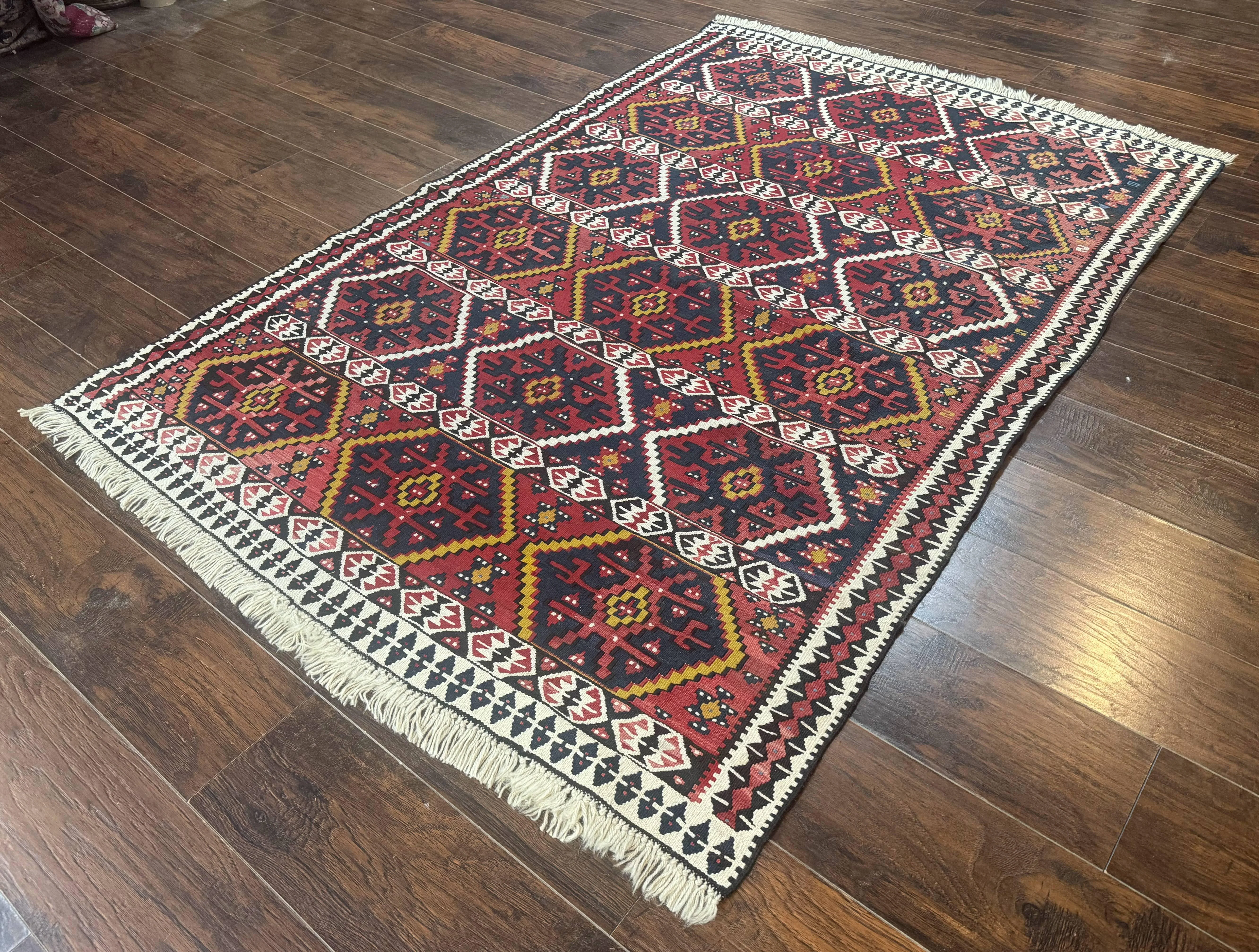 Caucasian Kilim Rug 5x7, Vintage Russian Flatweave Kilim Carpet, Tribal Bohemian Kilim Rug - Image 2