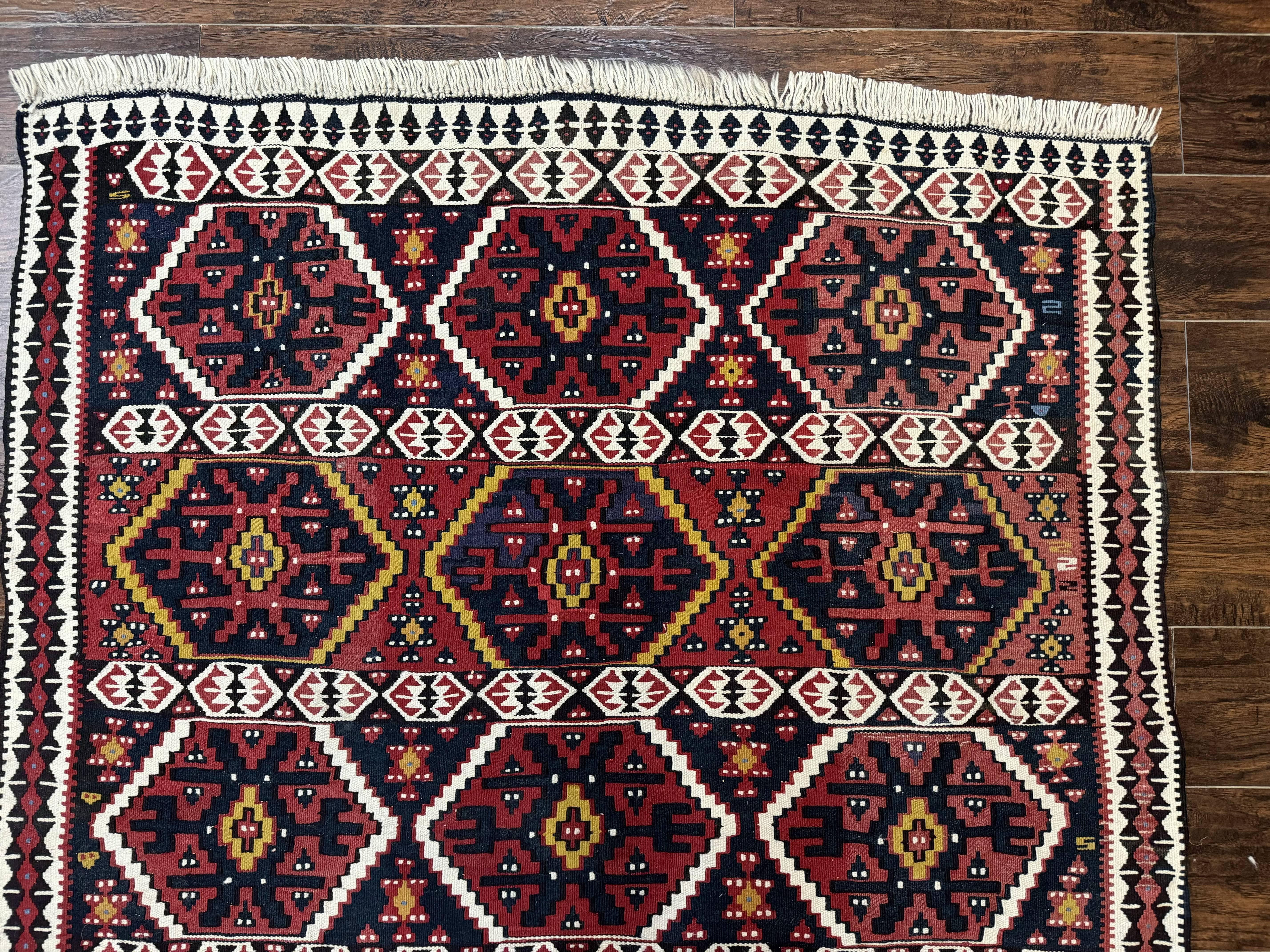 Caucasian Kilim Rug 5x7, Vintage Russian Flatweave Kilim Carpet, Tribal Bohemian Kilim Rug - Image 3