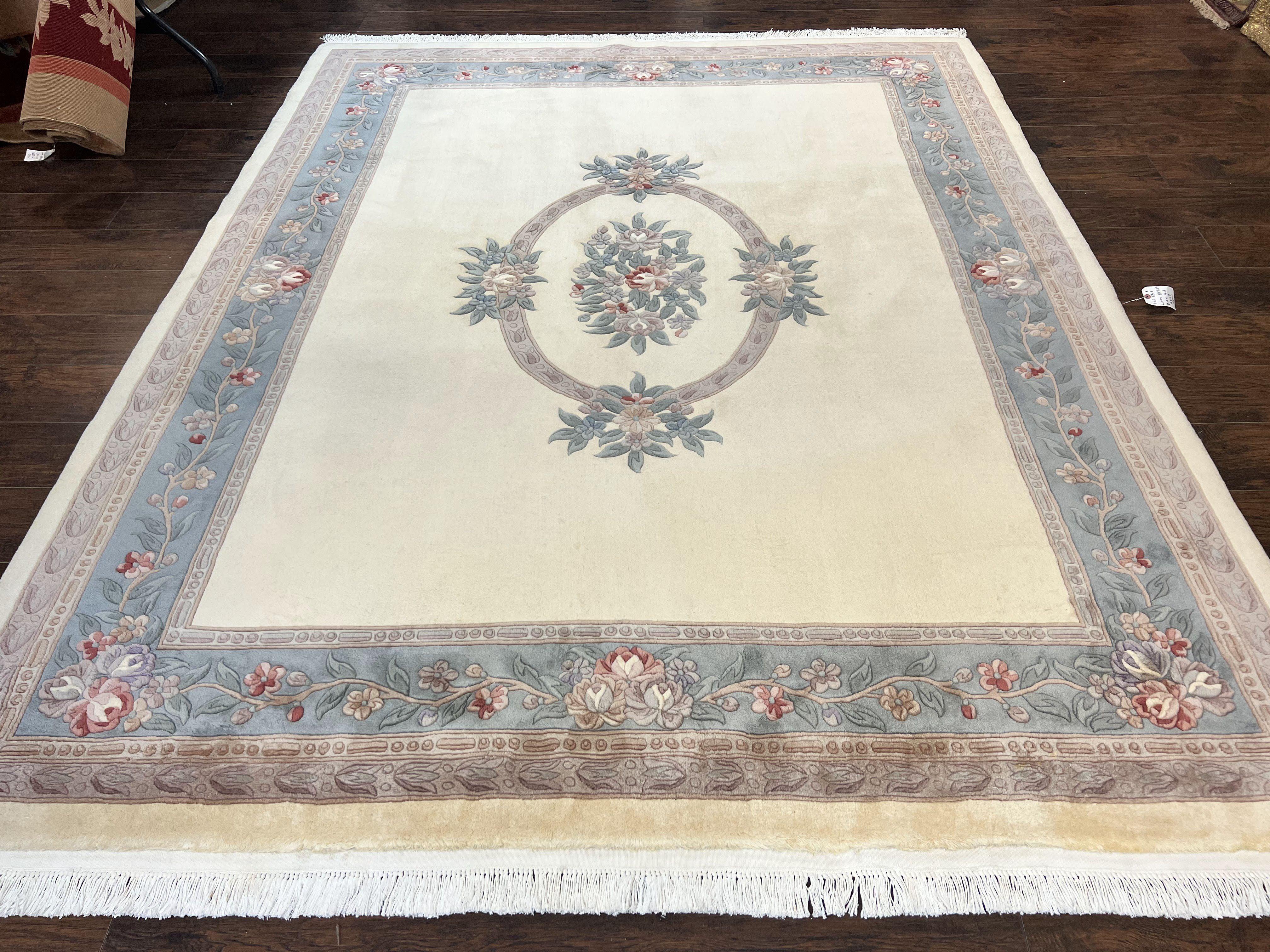 Chinese Carving Rug 8x10, Chinese Wool Carpet 8 x 10, Cream, 120 Line Rug, Vintage Handmade Art Deco Asian Oriental Rug, Aubusson Rug - Image 11