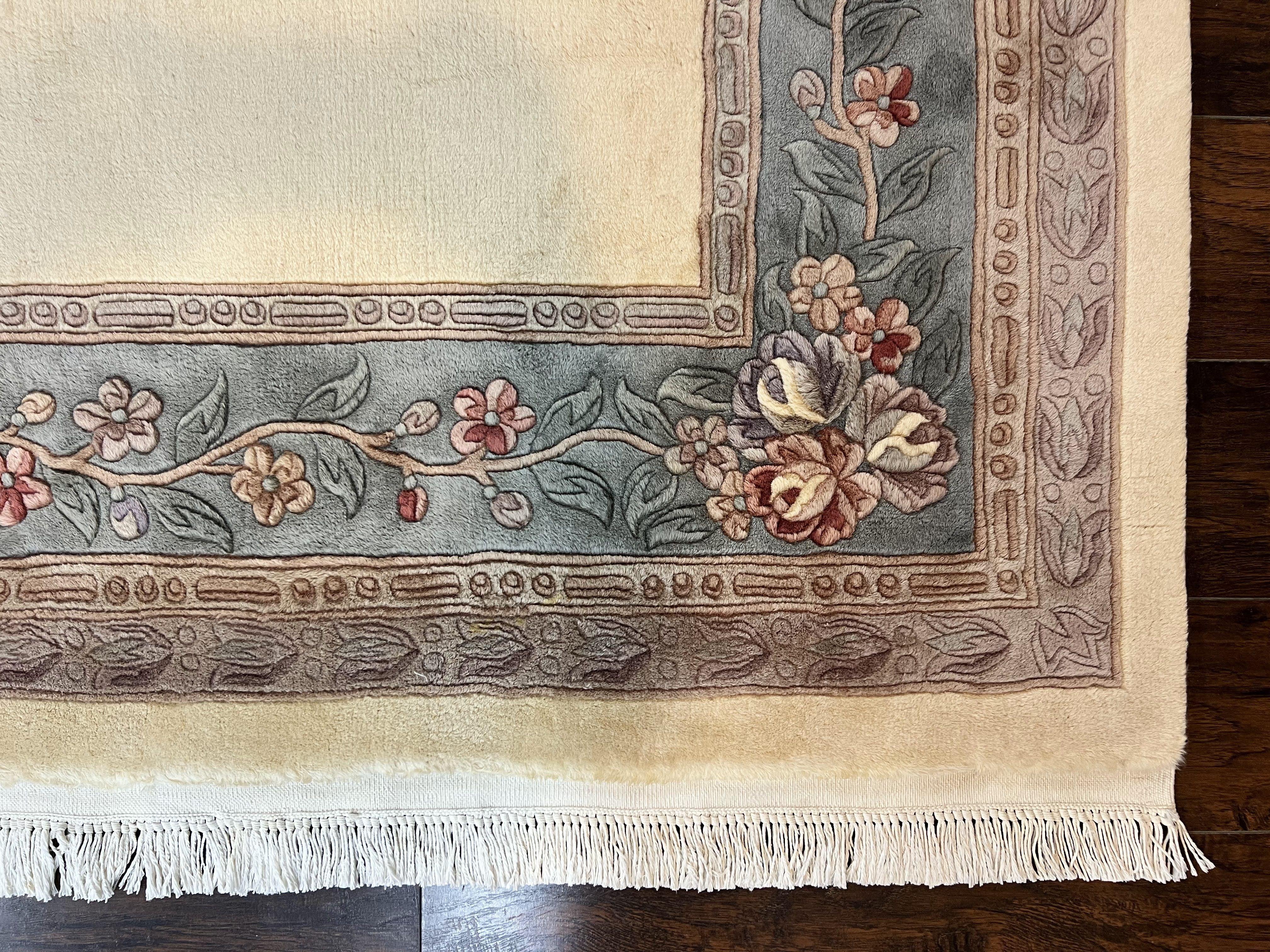 Chinese Carving Rug 8x10, Chinese Wool Carpet 8 x 10, Cream, 120 Line Rug, Vintage Handmade Art Deco Asian Oriental Rug, Aubusson Rug - Image 8