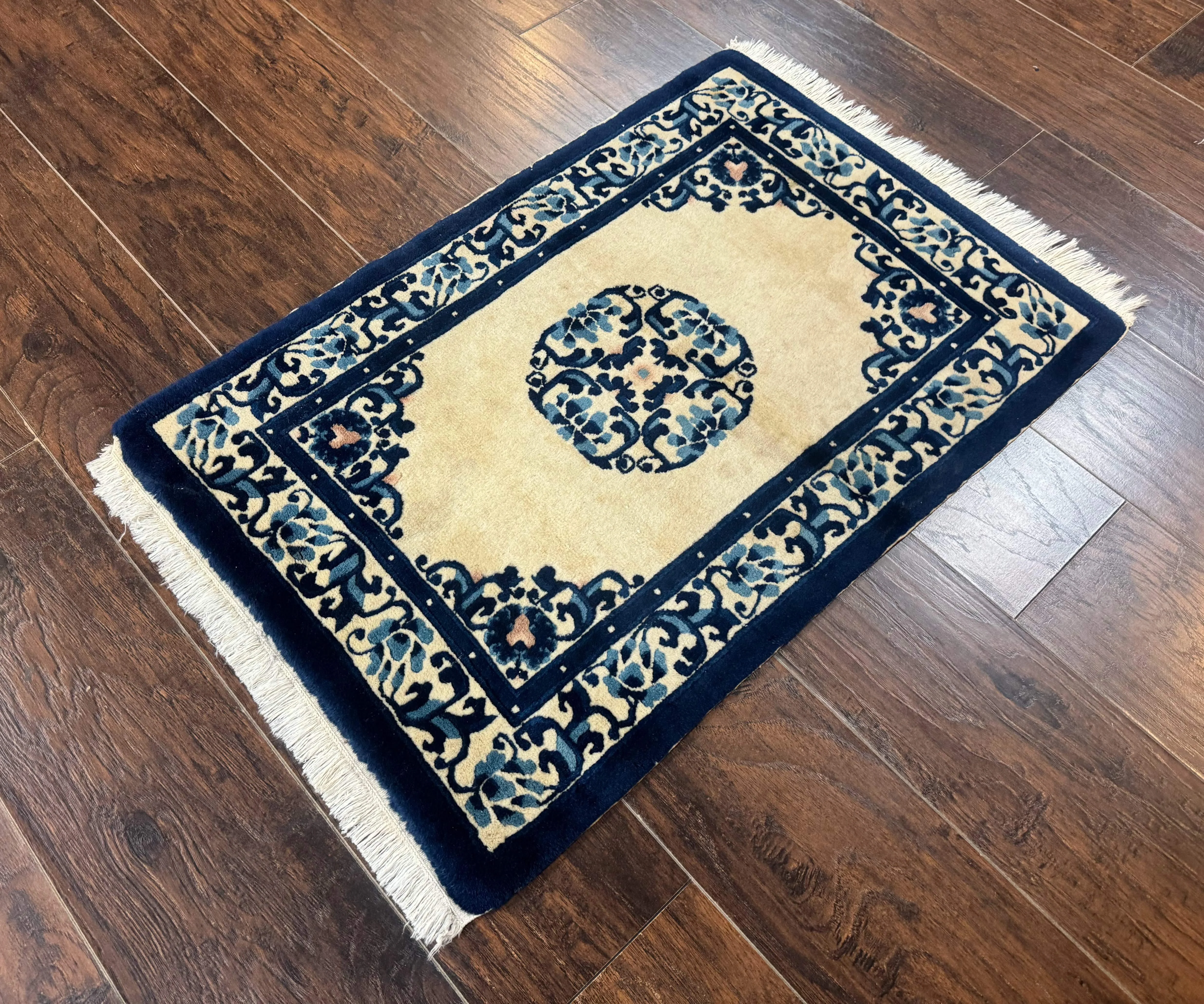 Chinese Peking Rug 2x3, Small Wool Chinese Carpet, Art Deco Rug - Image 2