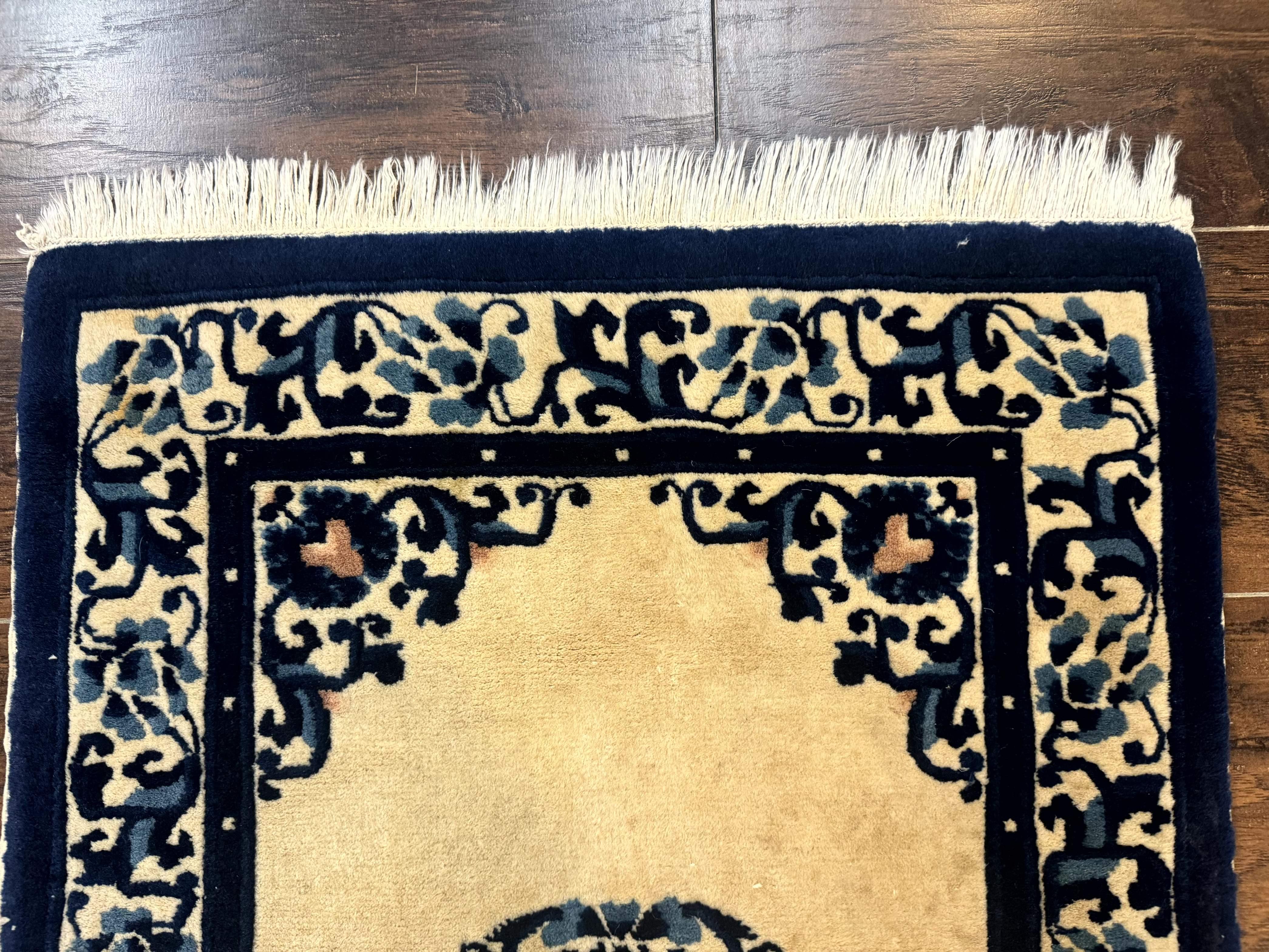 Chinese Peking Rug 2x3, Small Wool Chinese Carpet, Art Deco Rug - Image 3
