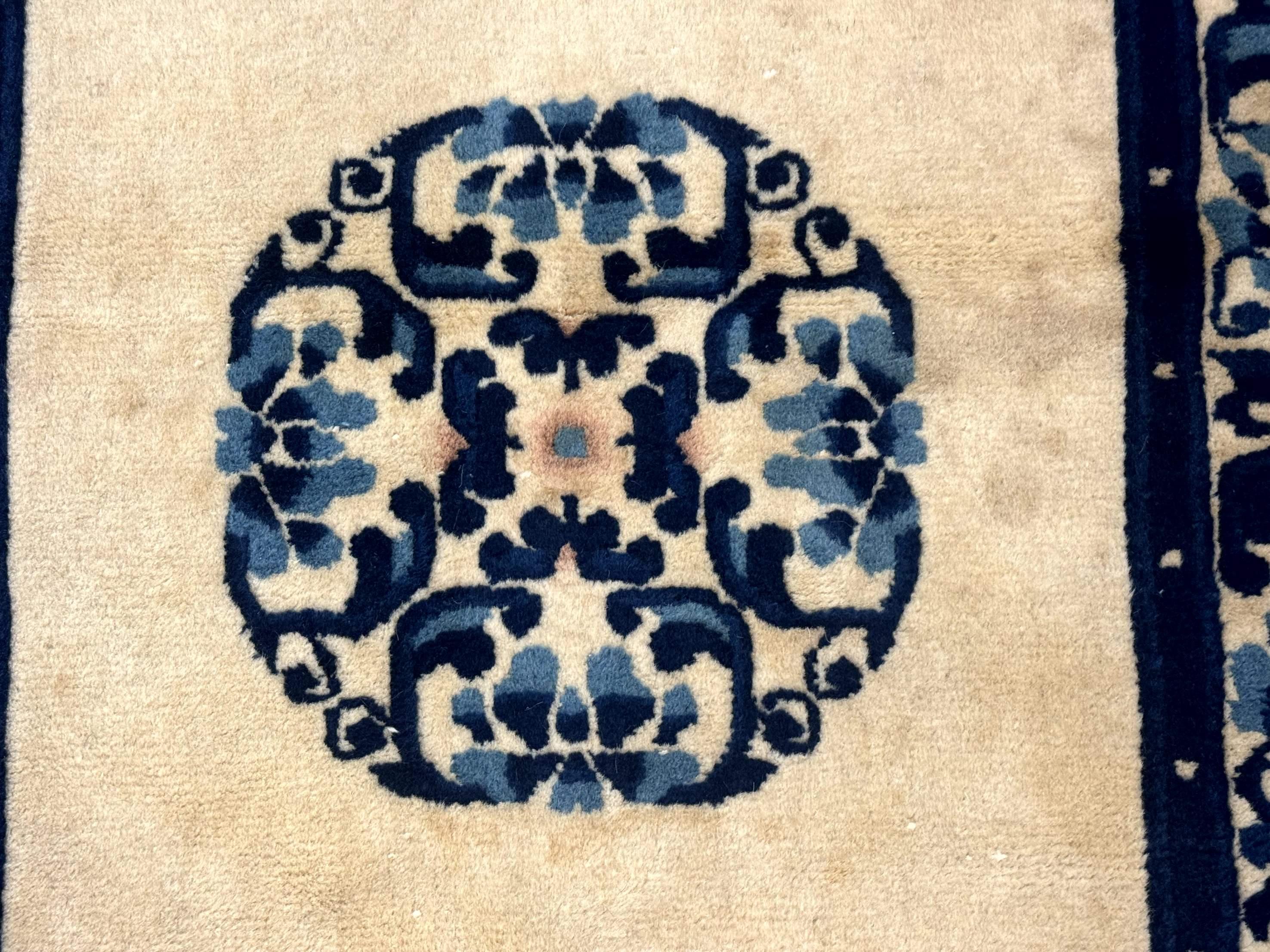 Chinese Peking Rug 2x3, Small Wool Chinese Carpet, Art Deco Rug - Image 4