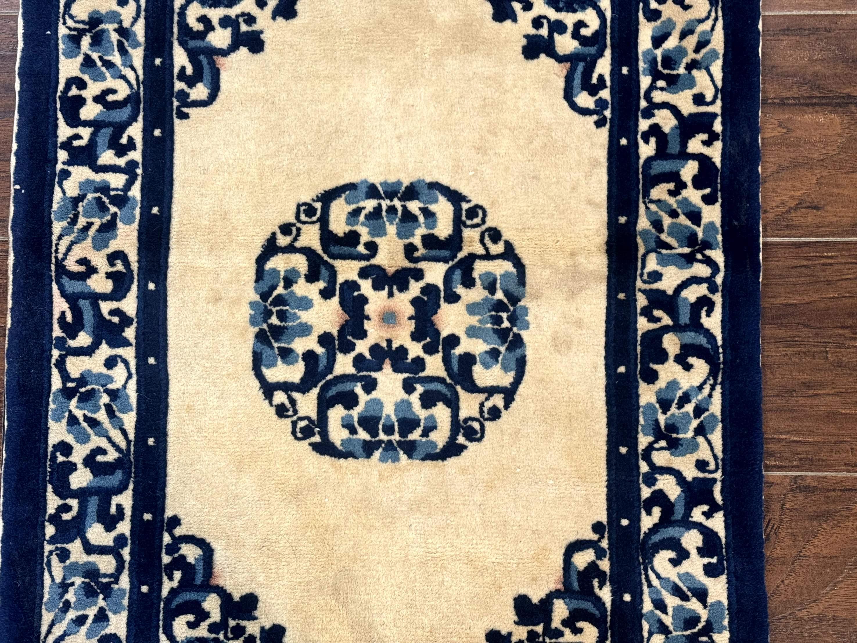 Chinese Peking Rug 2x3, Small Wool Chinese Carpet, Art Deco Rug - Image 7