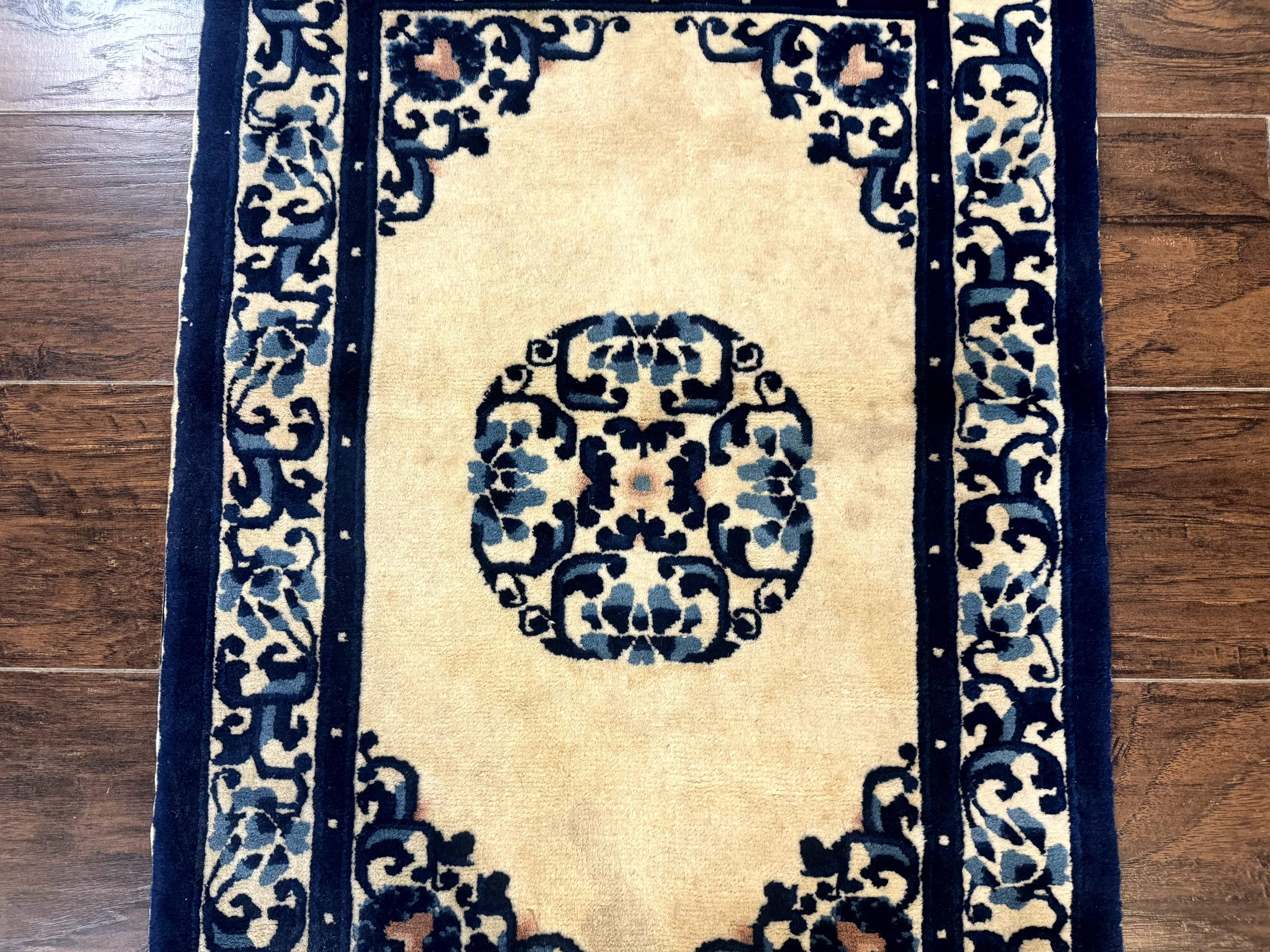 Chinese Peking Rug 2x3, Small Wool Chinese Carpet, Art Deco Rug - Image 9
