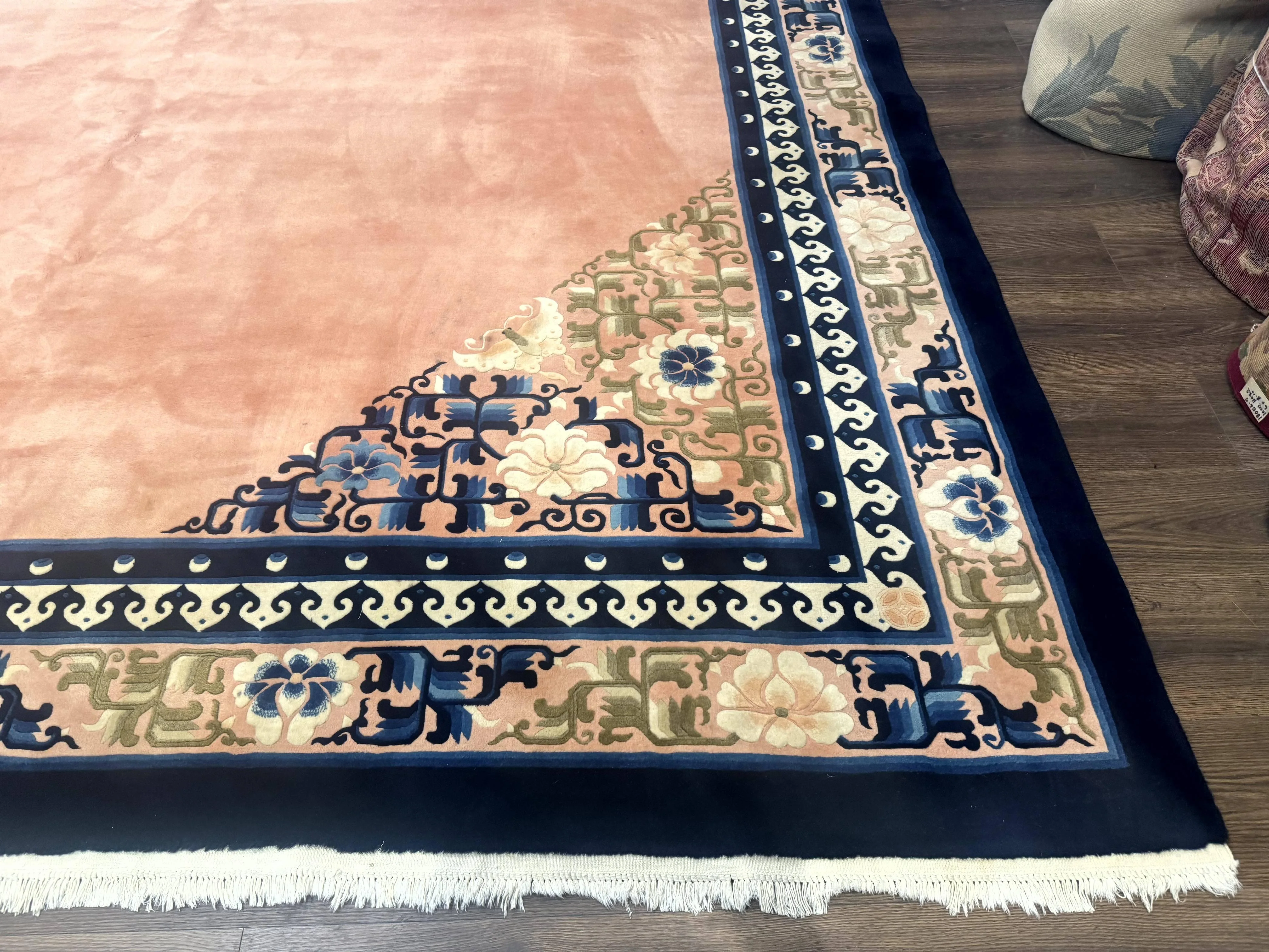Chinese Wool Rug 11x18, Palace Sized Chinese Carpet, Peking Rug, Peach and Blue, Open Field, Simple Design, Art Deco Rug, Large Handmade Rug - Image 9
