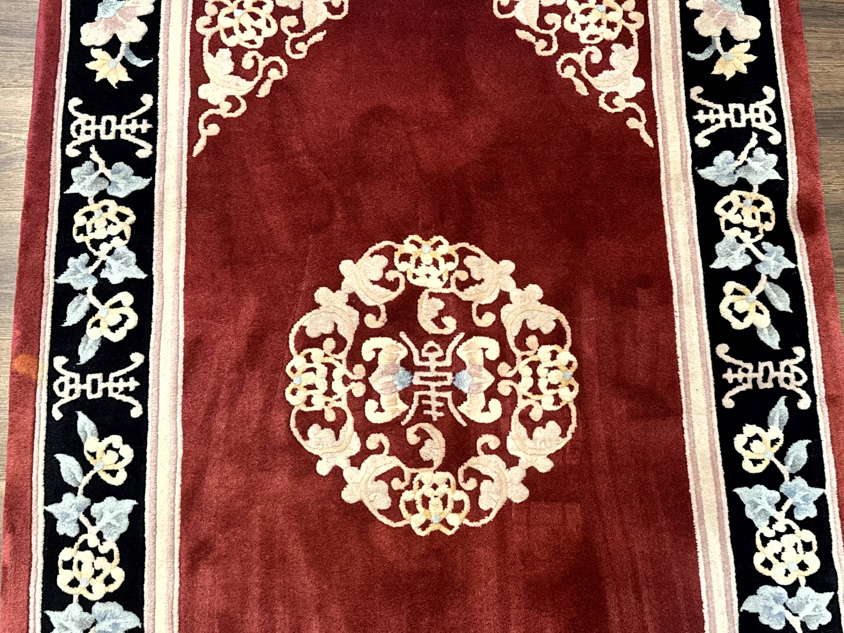 Chinese Wool Rug 4x6, Maroon and Black, Butterflies, Chinese Oriental Carpet, 90 Line Rug - Image 4
