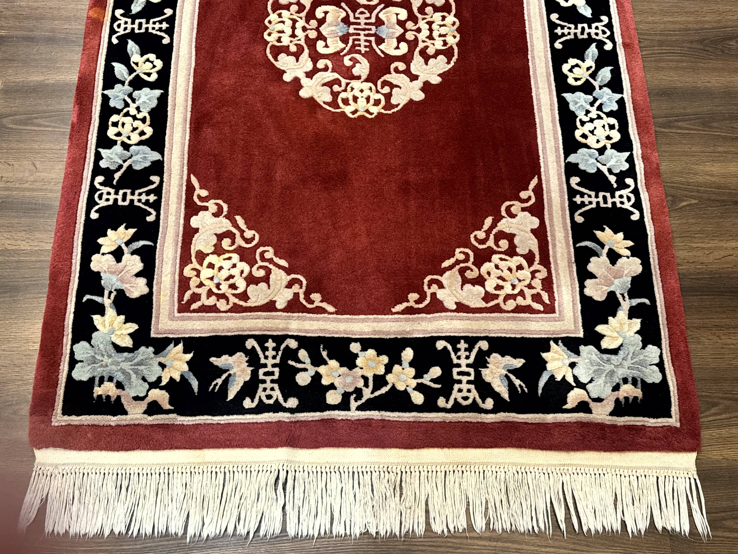 Chinese Wool Rug 4x6, Maroon and Black, Butterflies, Chinese Oriental Carpet, 90 Line Rug - Image 5