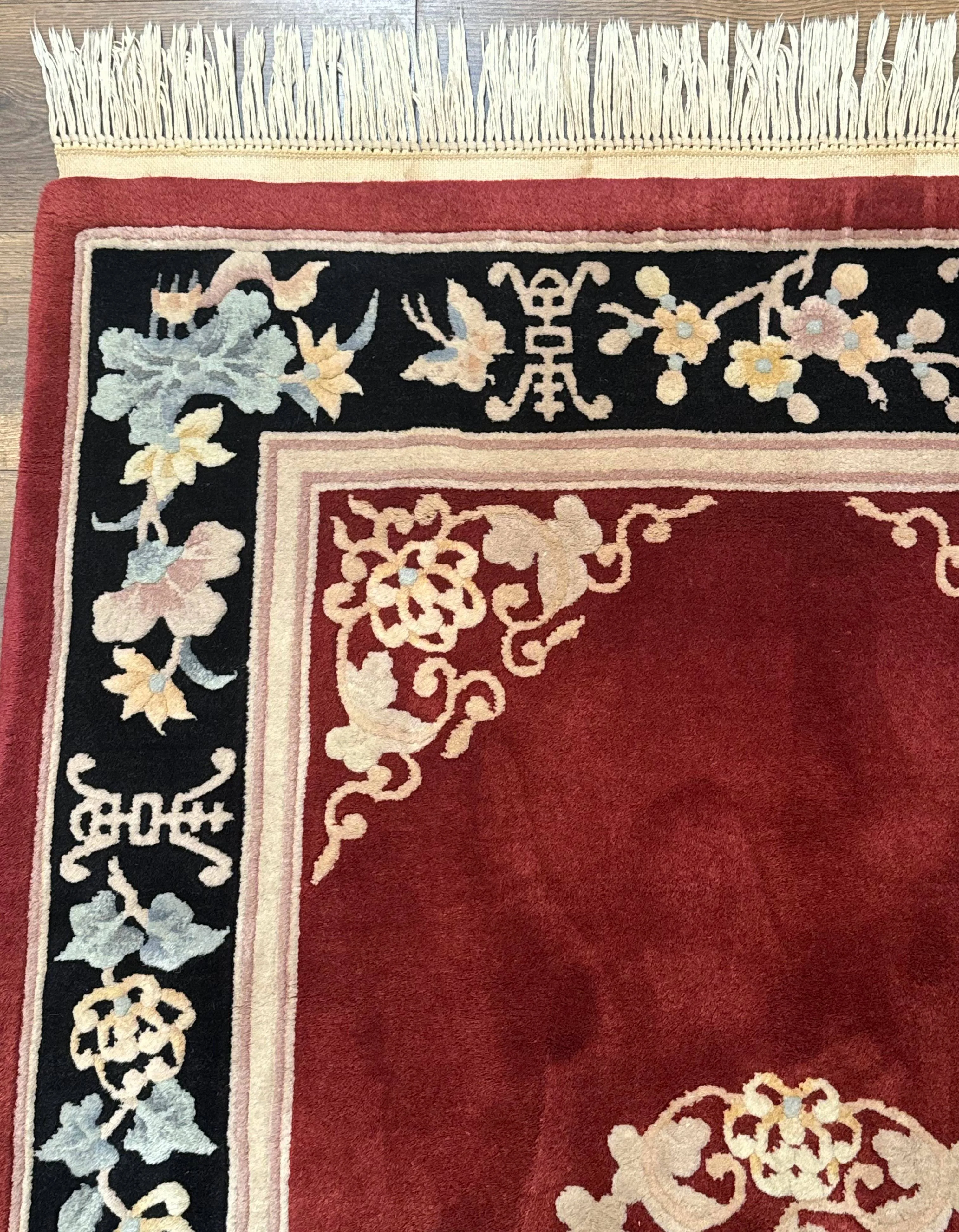 Chinese Wool Rug 4x6, Maroon and Black, Butterflies, Chinese Oriental Carpet, 90 Line Rug - Image 6