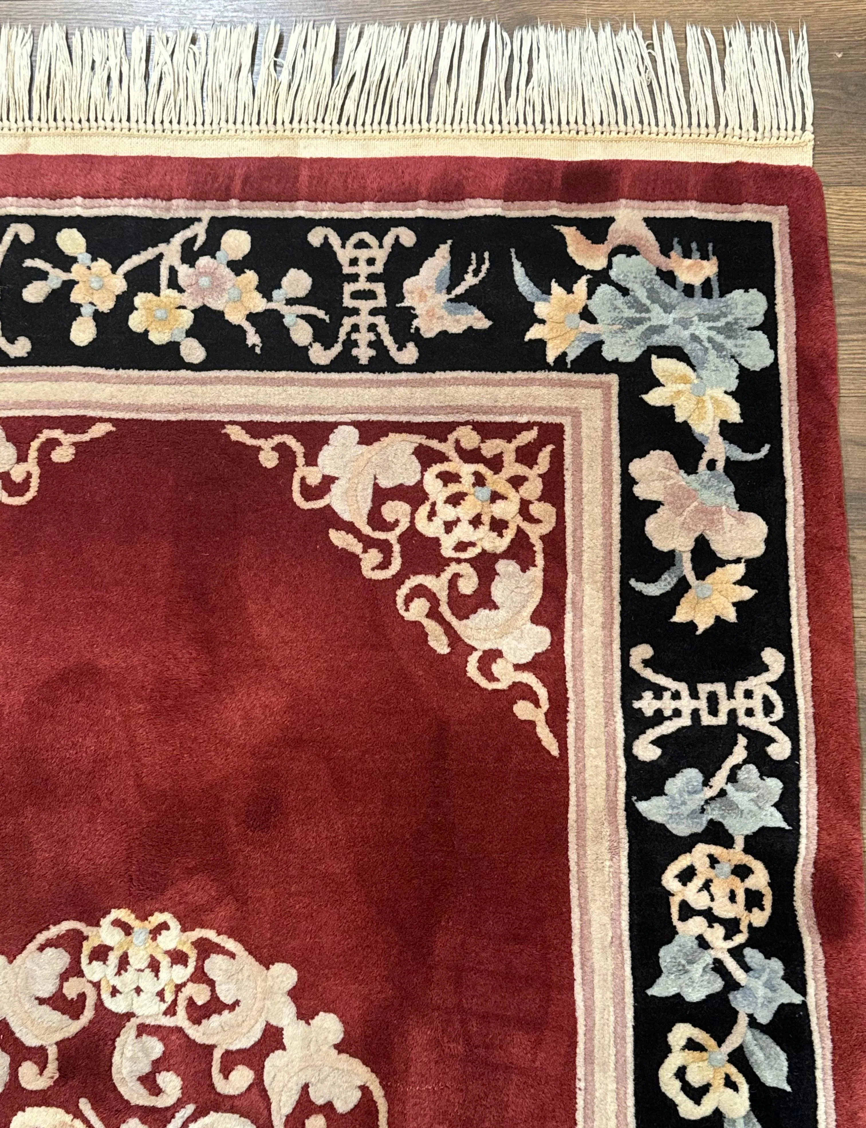 Chinese Wool Rug 4x6, Maroon and Black, Butterflies, Chinese Oriental Carpet, 90 Line Rug - Image 7