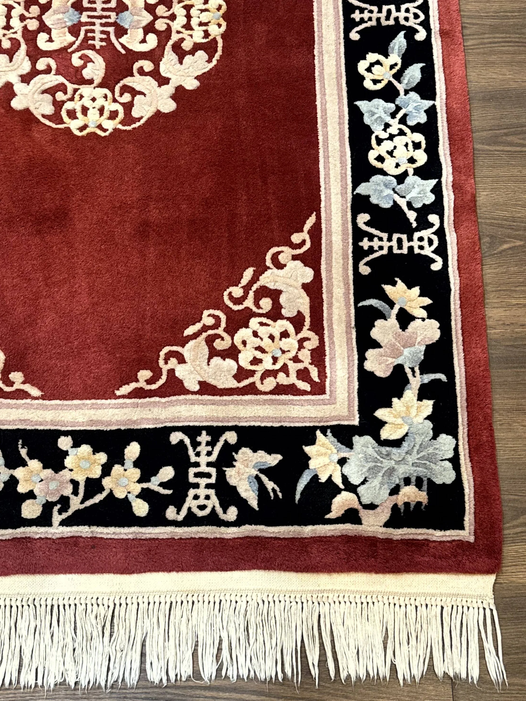 Chinese Wool Rug 4x6, Maroon and Black, Butterflies, Chinese Oriental Carpet, 90 Line Rug - Image 9