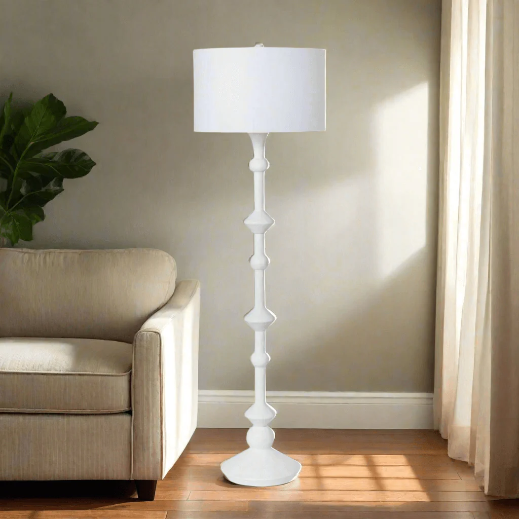 Coastal White Floor Lamp with Linen Shade - Image 2
