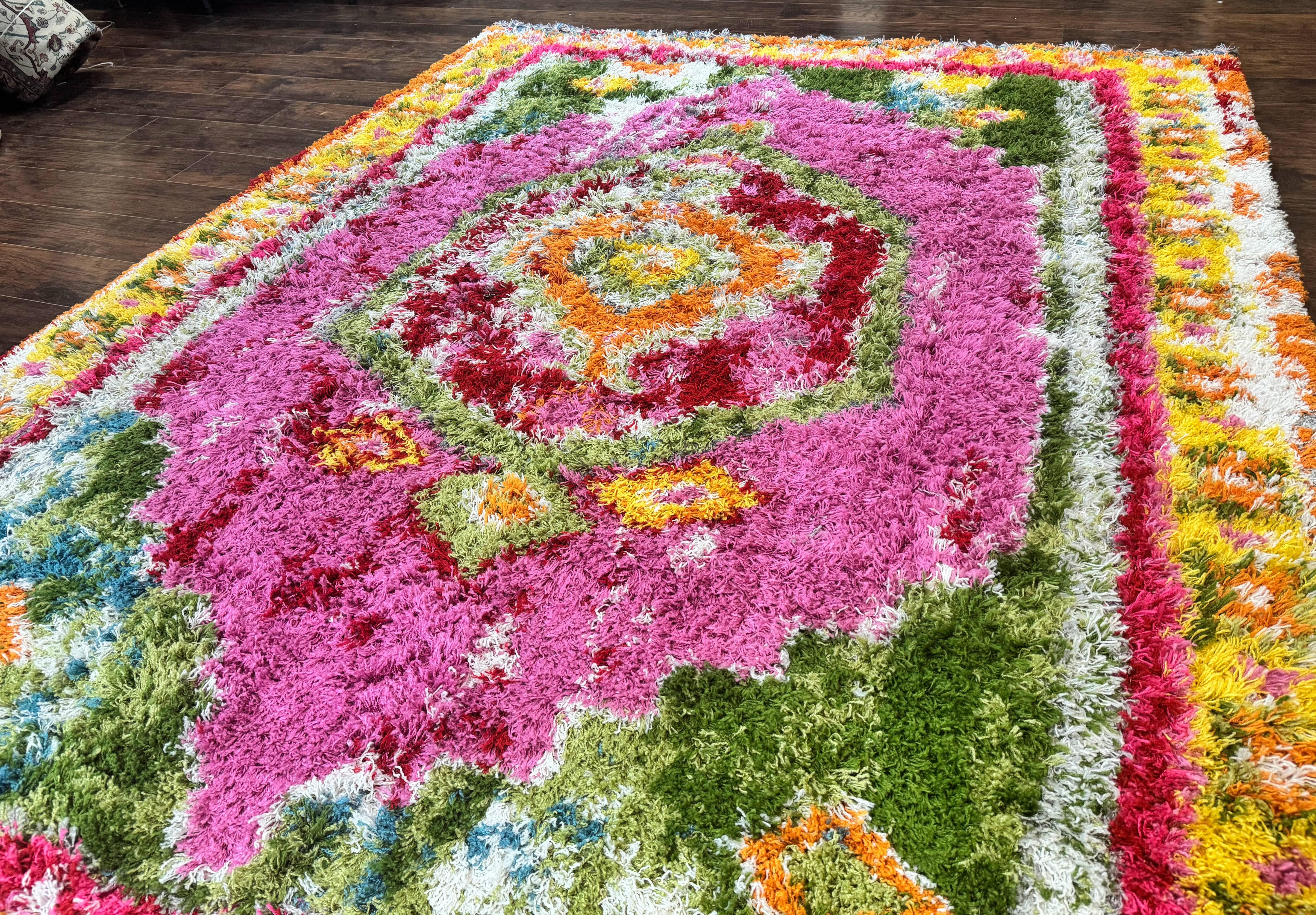 Colorful Shag Rug 8x10, Fuchsia and Multicolor - Image 2