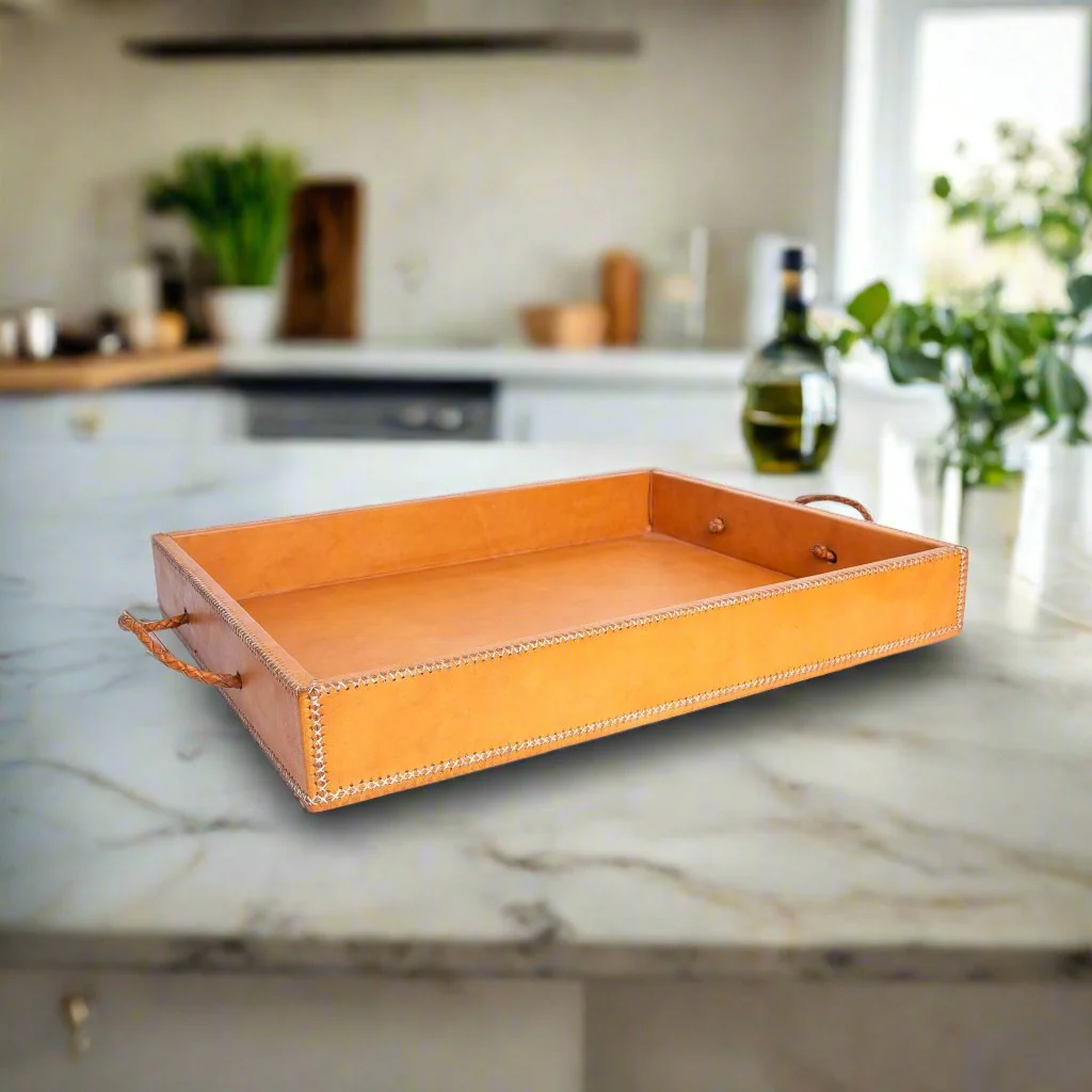 Comer | Large Rectangle Ottoman Tray with Embroidered Handles - Image 2
