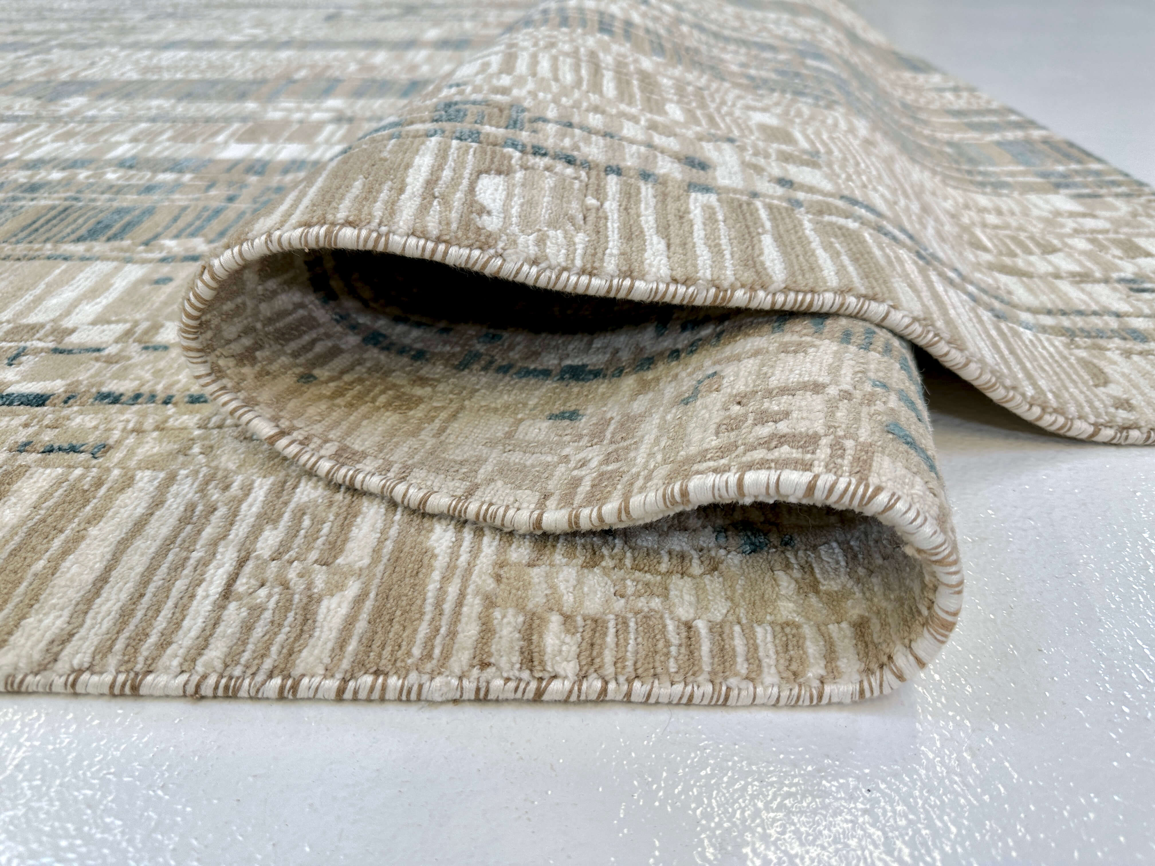 Contemporary wool/bamboo (8'00"x10'00") gold/ivory/teal - Image 5