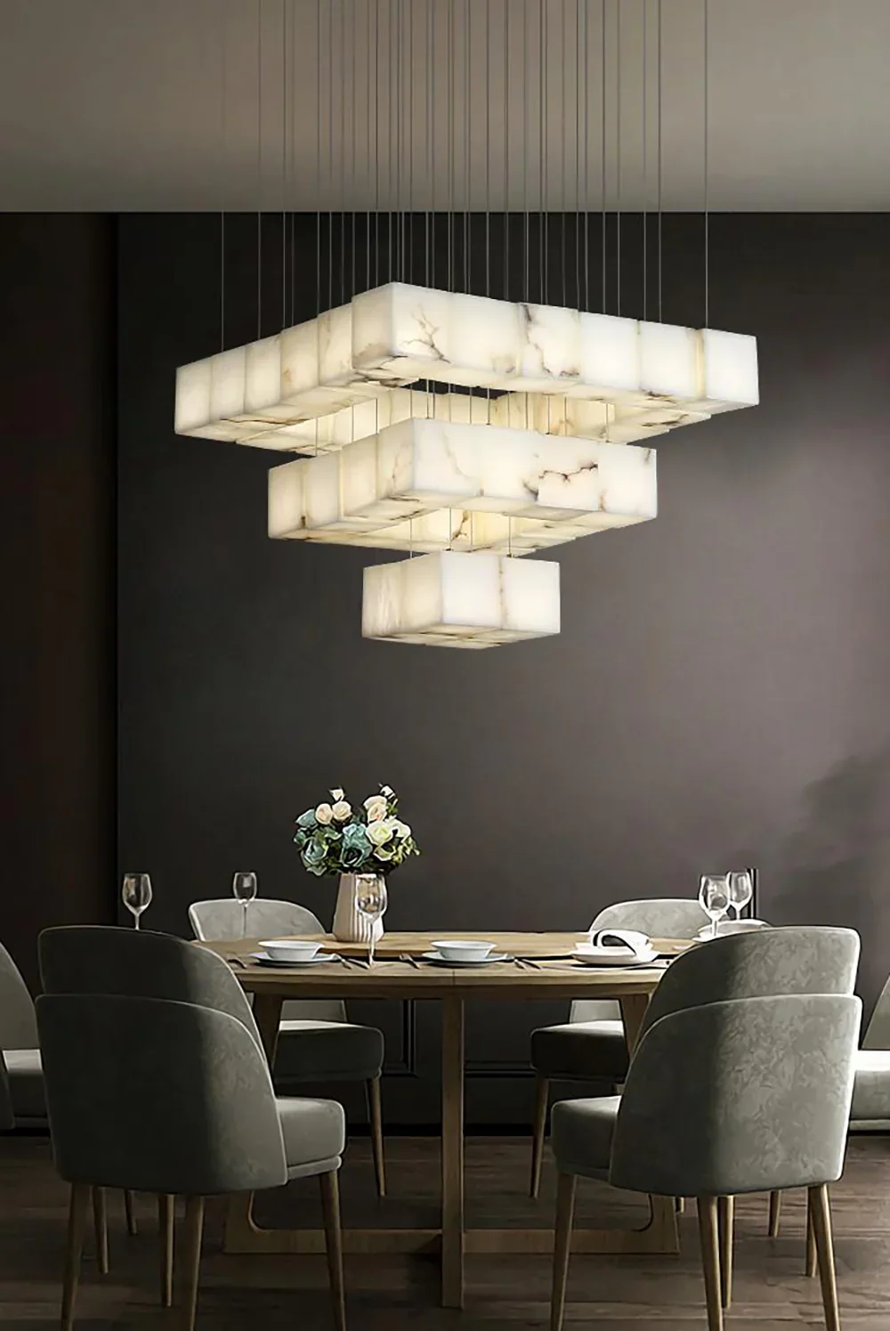 Cube Alabaster Staircase Chandelier - Image 4