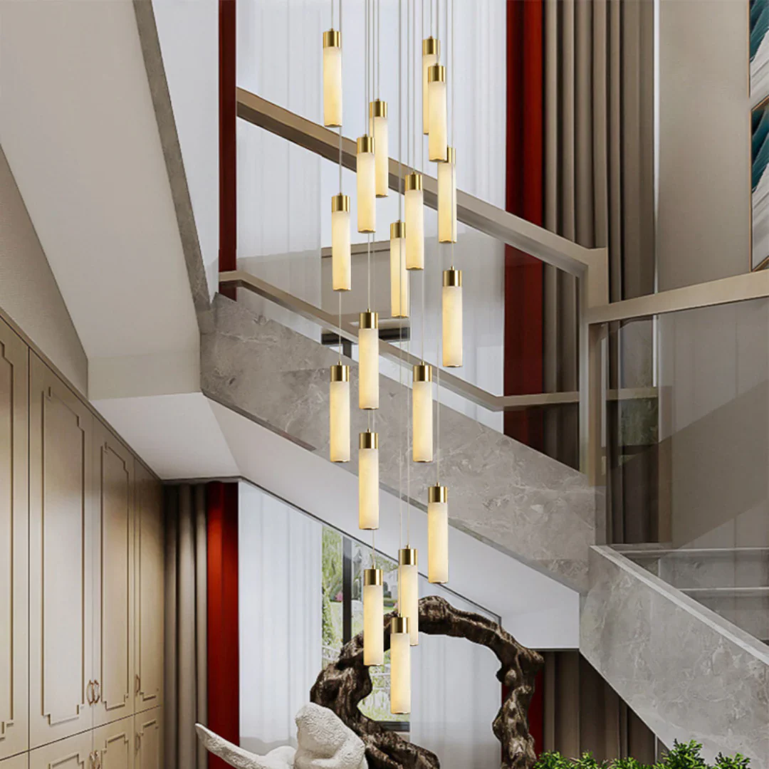 Cylindrical Celestial Alabaster Cascade Chandelier - Image 4