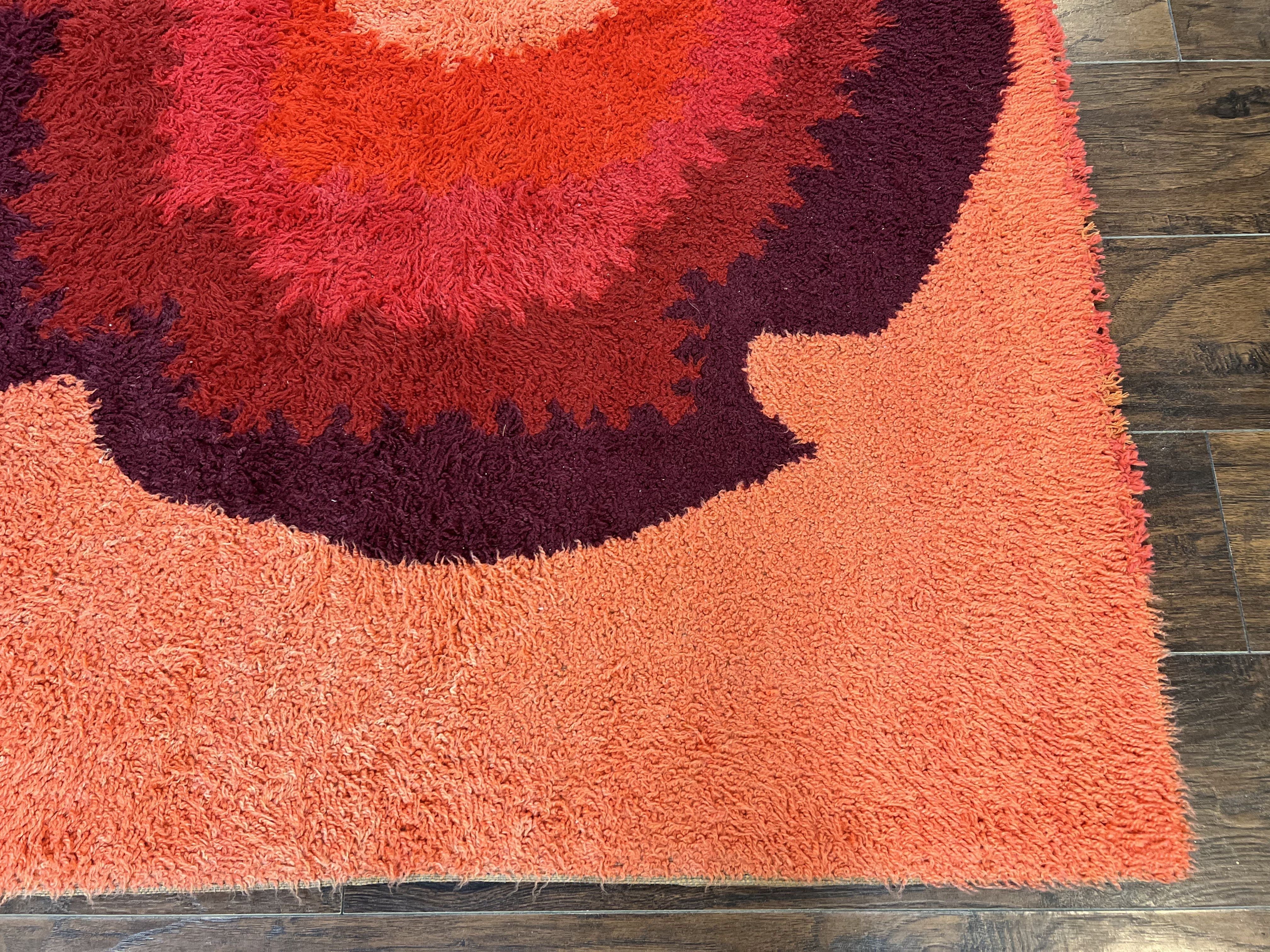 Danish Rya Shag Rug 4x6, Mid Century 1960s Retro Vintage Wool Rug, Shades of Red - Image 10