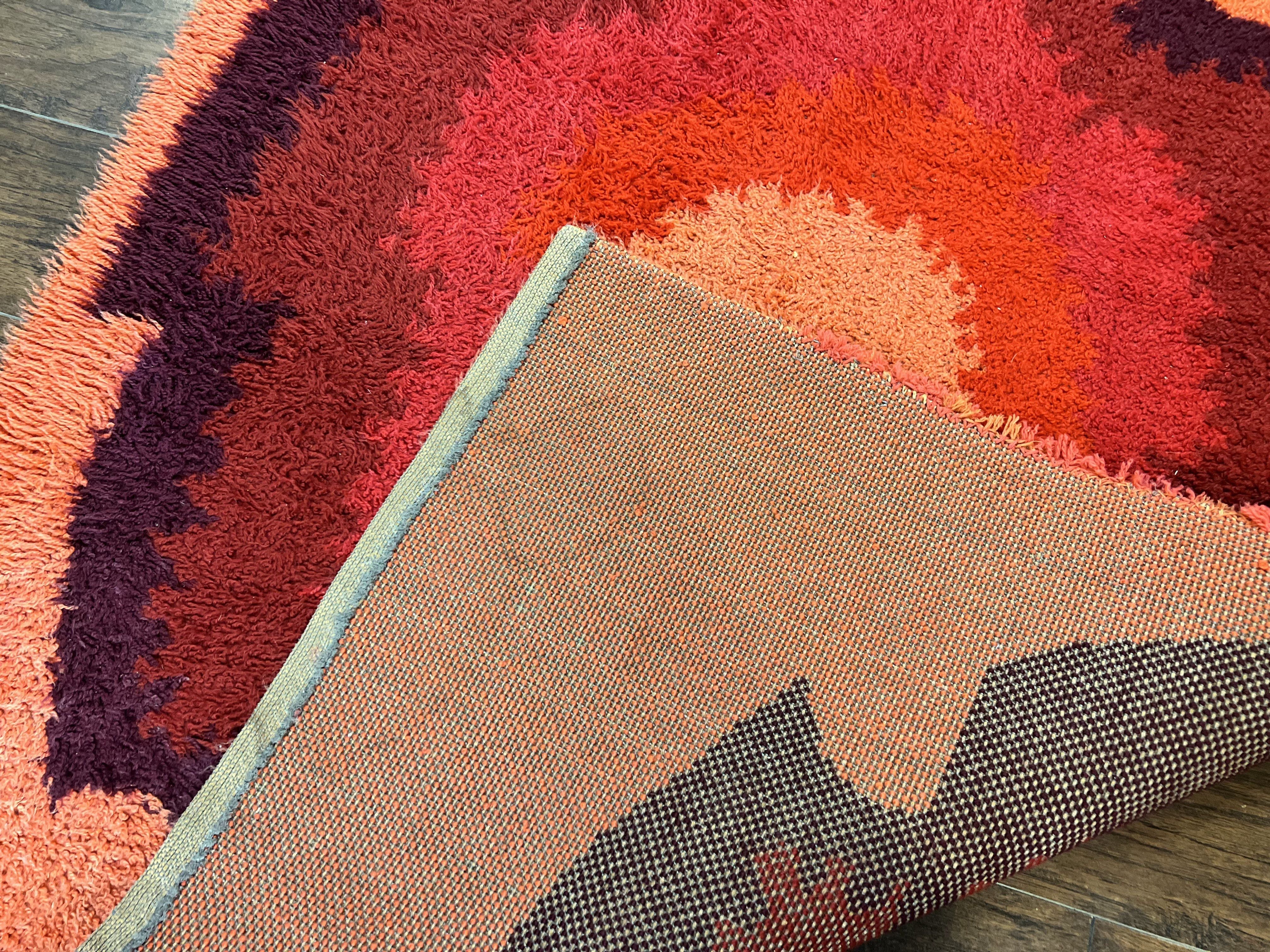 Danish Rya Shag Rug 4x6, Mid Century 1960s Retro Vintage Wool Rug, Shades of Red - Image 11