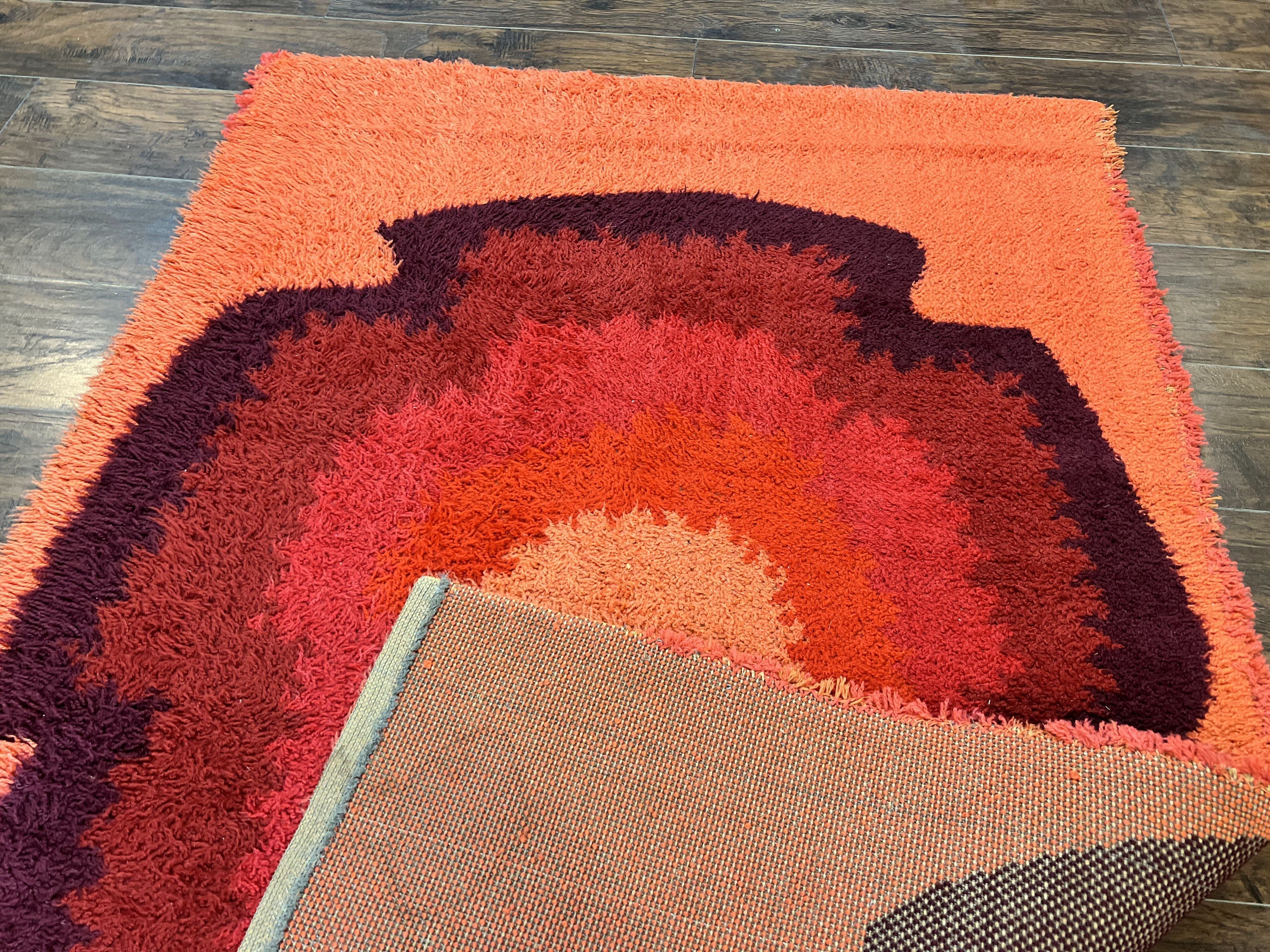 Danish Rya Shag Rug 4x6, Mid Century 1960s Retro Vintage Wool Rug, Shades of Red - Image 12