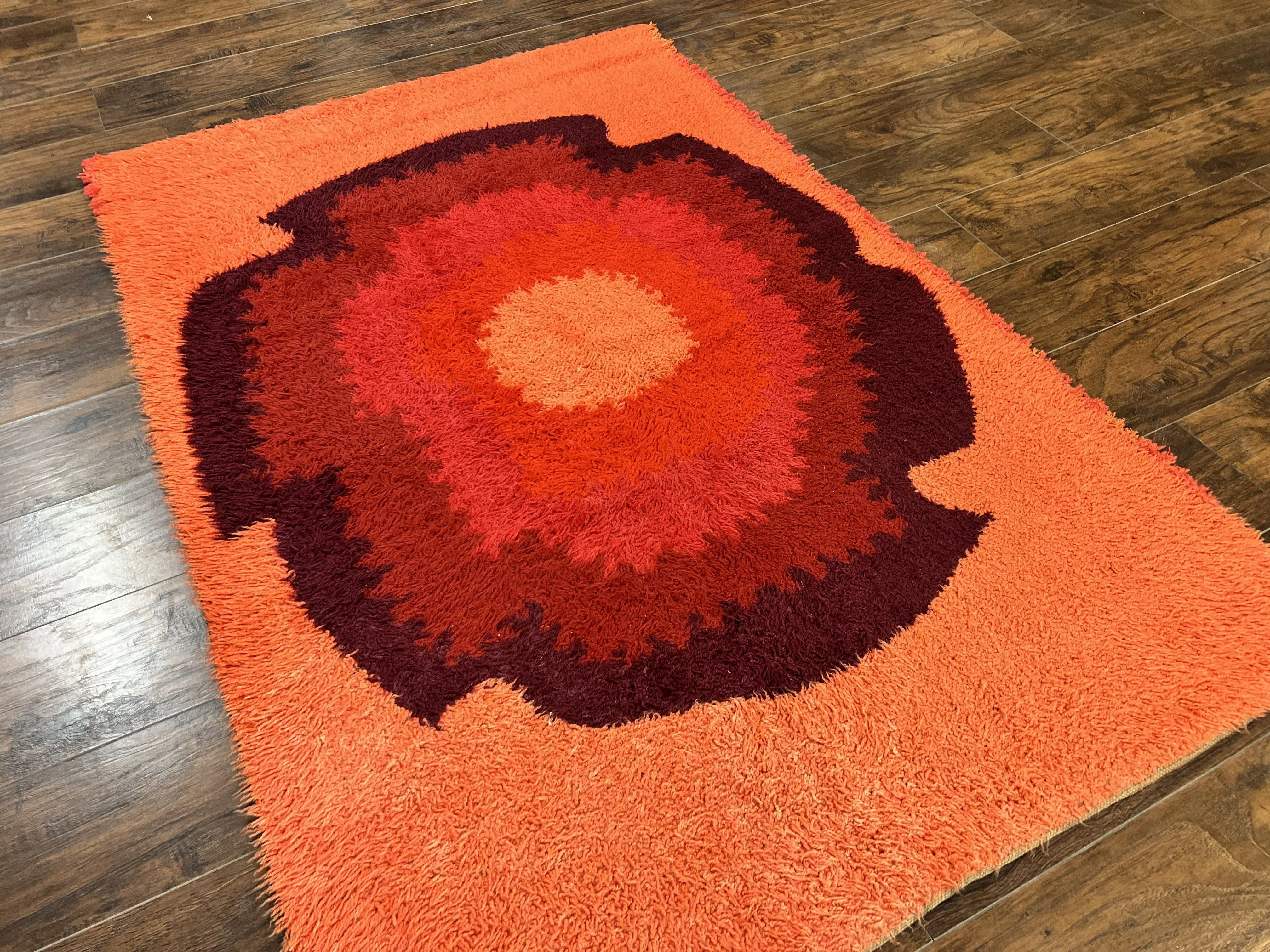 Danish Rya Shag Rug 4x6, Mid Century 1960s Retro Vintage Wool Rug, Shades of Red - Image 13