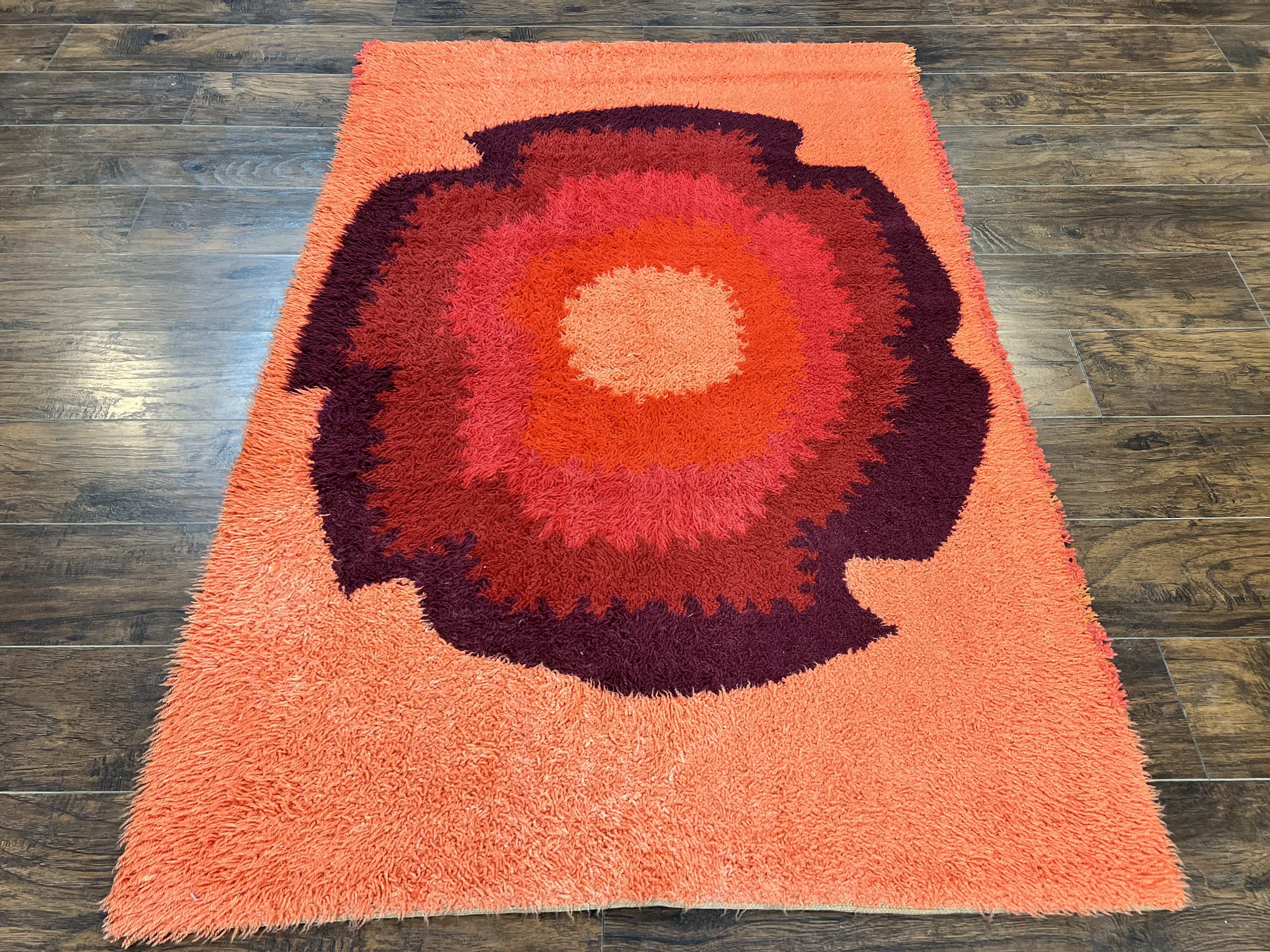 Danish Rya Shag Rug 4x6, Mid Century 1960s Retro Vintage Wool Rug, Shades of Red - Image 2