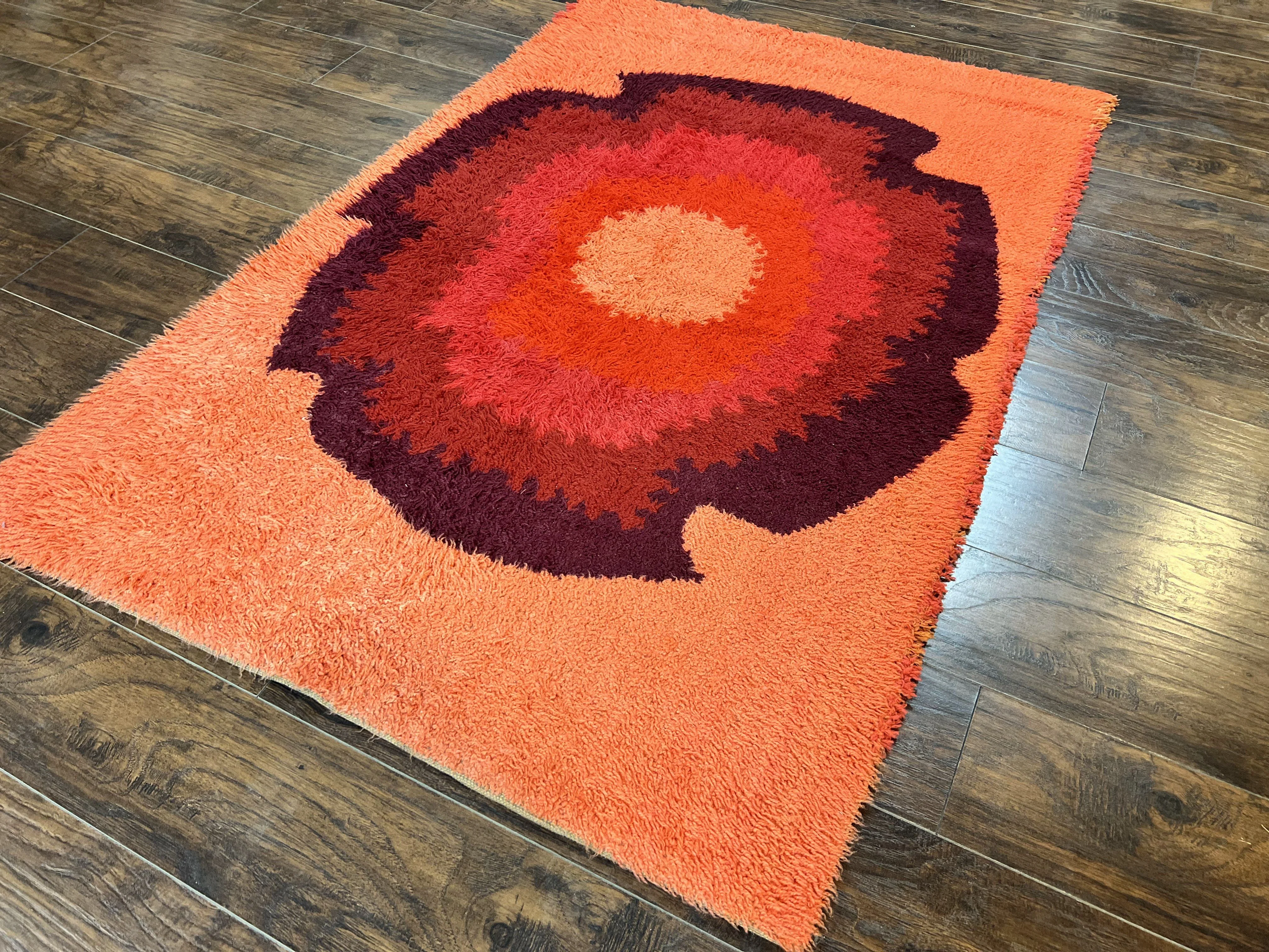 Danish Rya Shag Rug 4x6, Mid Century 1960s Retro Vintage Wool Rug, Shades of Red - Image 3