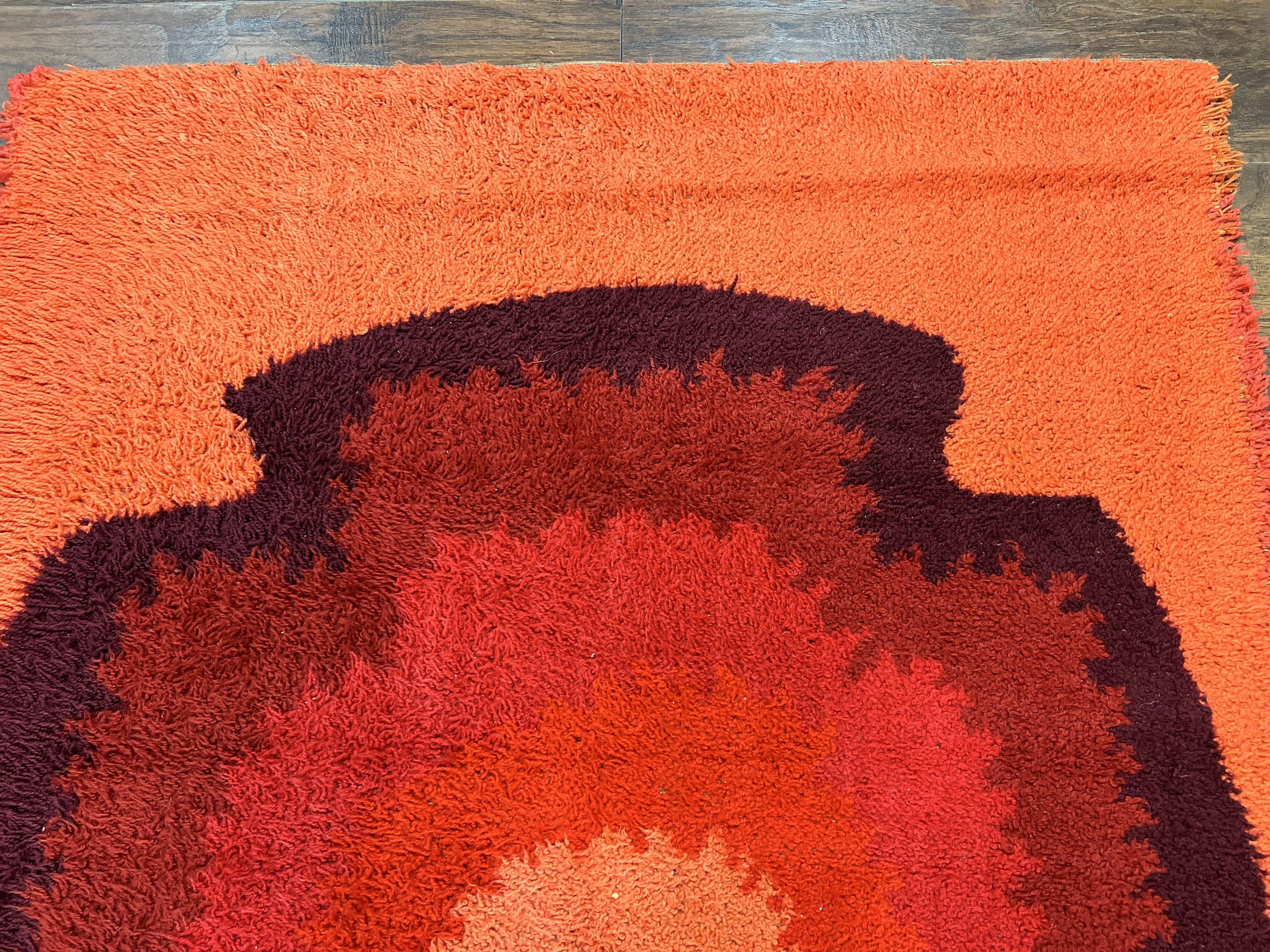 Danish Rya Shag Rug 4x6, Mid Century 1960s Retro Vintage Wool Rug, Shades of Red - Image 4